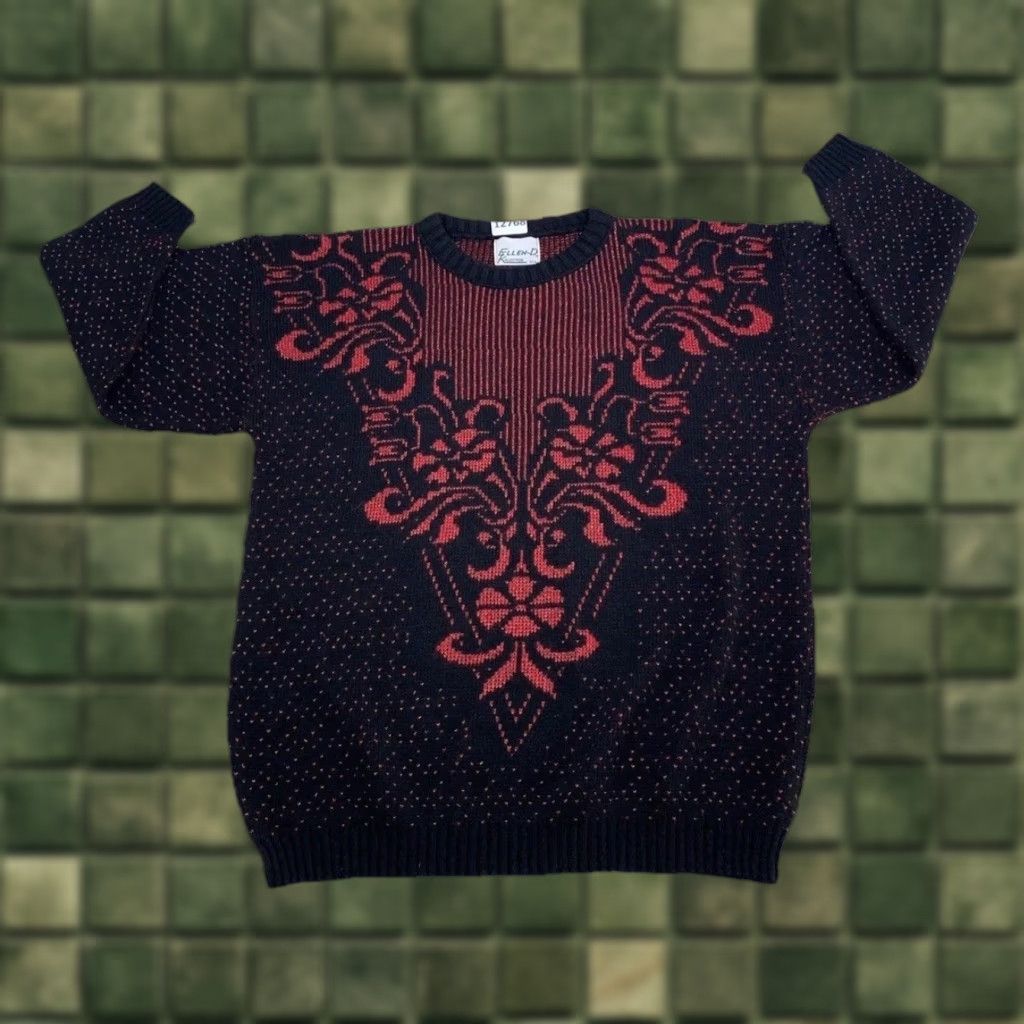 Vintage VINTAGE Ellen-D Kollection USA Red Black Glitter Holiday Sweater Womens L Size L / US 10 / IT 46 - 1 Thumbnail