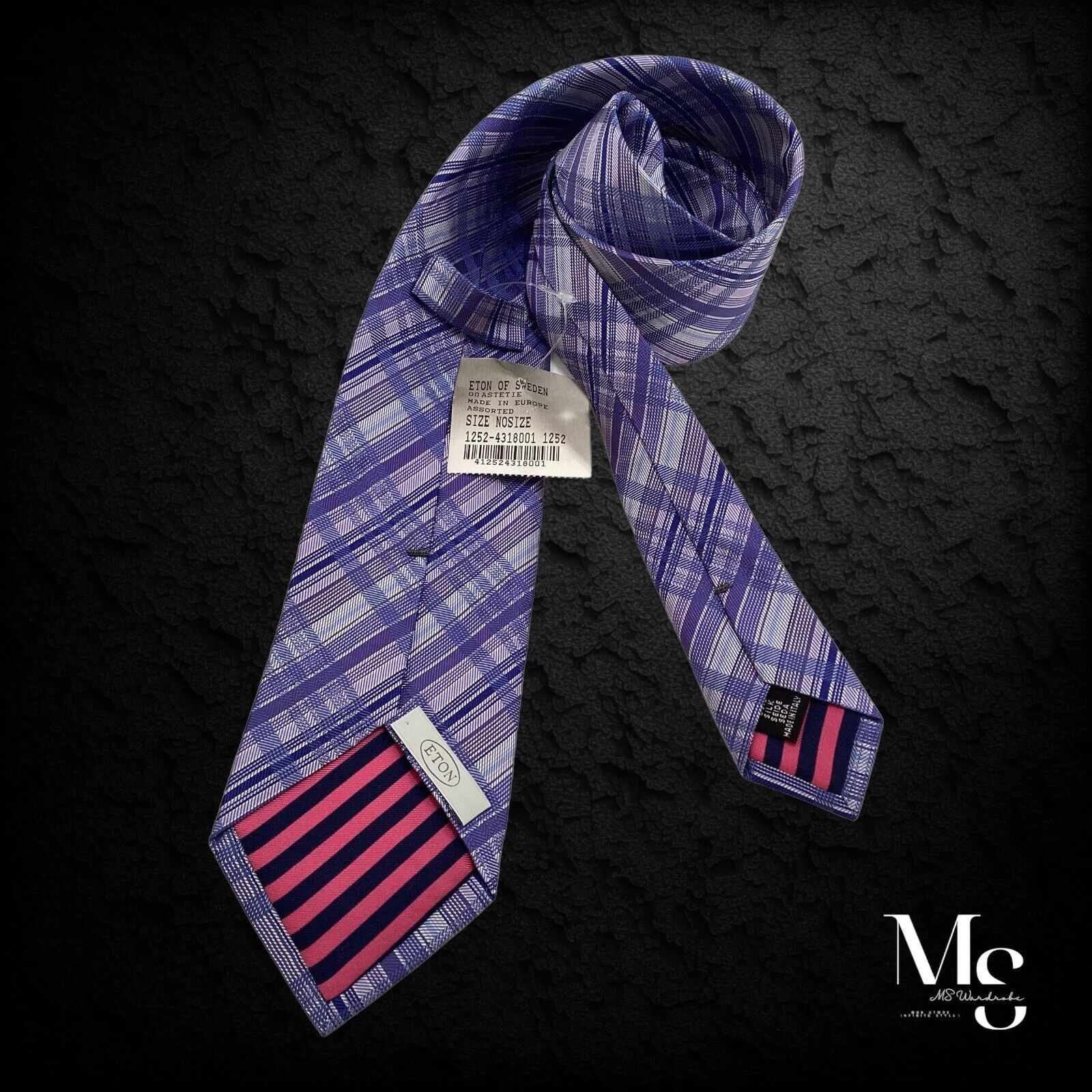 Eton ETON Blue PLaids & Cheks Silk Tie Made In Italy W: 3.25" NWT Size ONE SIZE - 2 Thumbnail