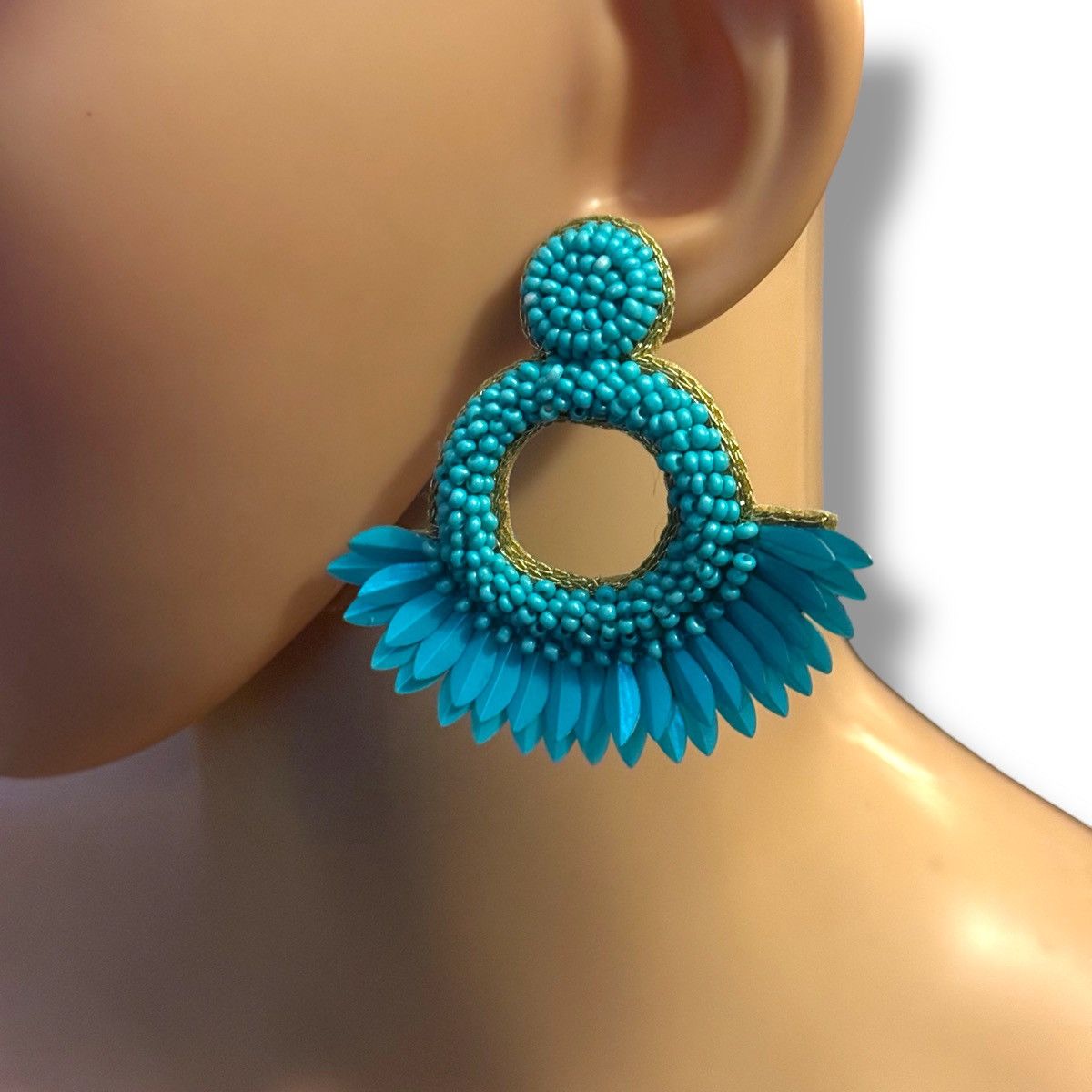Other Bohemian turquoise beaded fringe hoop statement earrings Size ONE SIZE - 2 Thumbnail