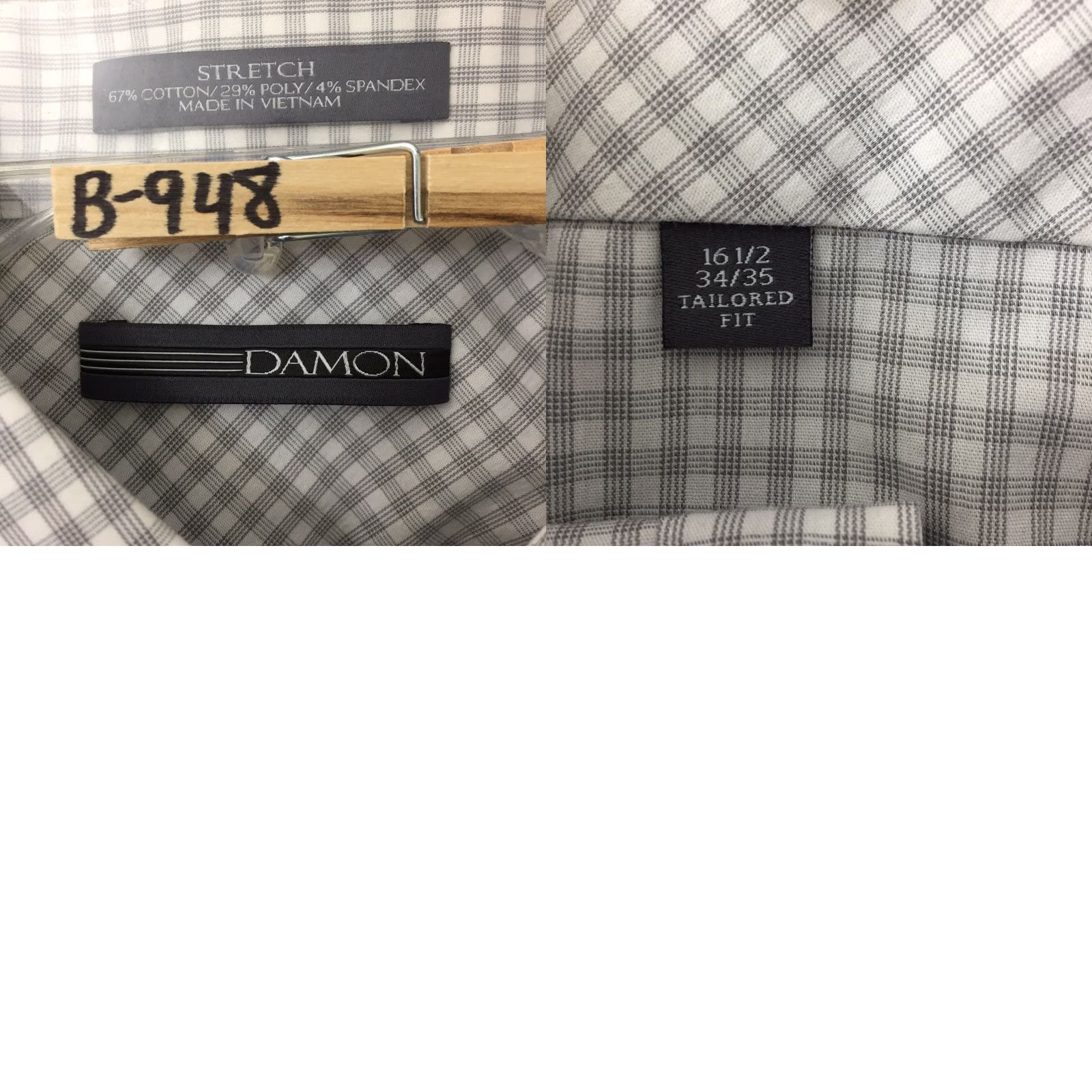Vintage Damon Button-Up Shirt Mens 16.5-34/35 Long Sleeve Plaid Stretch Tailored Fit Gray Cotton Blend Size US XL / EU 56 / 4 - 8 Thumbnail