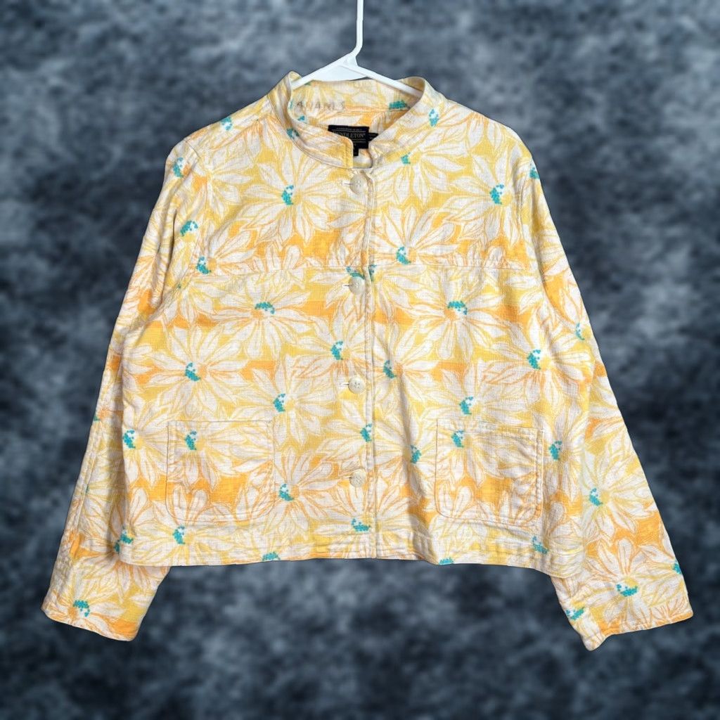 Pendleton Pendleton Womens XL Petite Floral Button-Up Jacket Yellow & White Cotton Size XL / US 12-14 / IT 48-50 - 1 Thumbnail