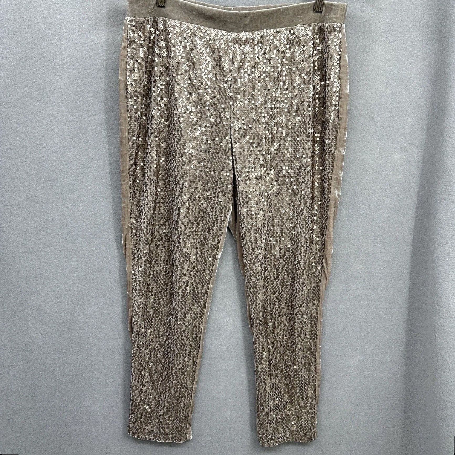 Vintage Chico's Sequin Velour Tapered Ankle Pants Womens Large Beige Casual 90s Size 36" / US 14 / IT 50 - 2 Thumbnail