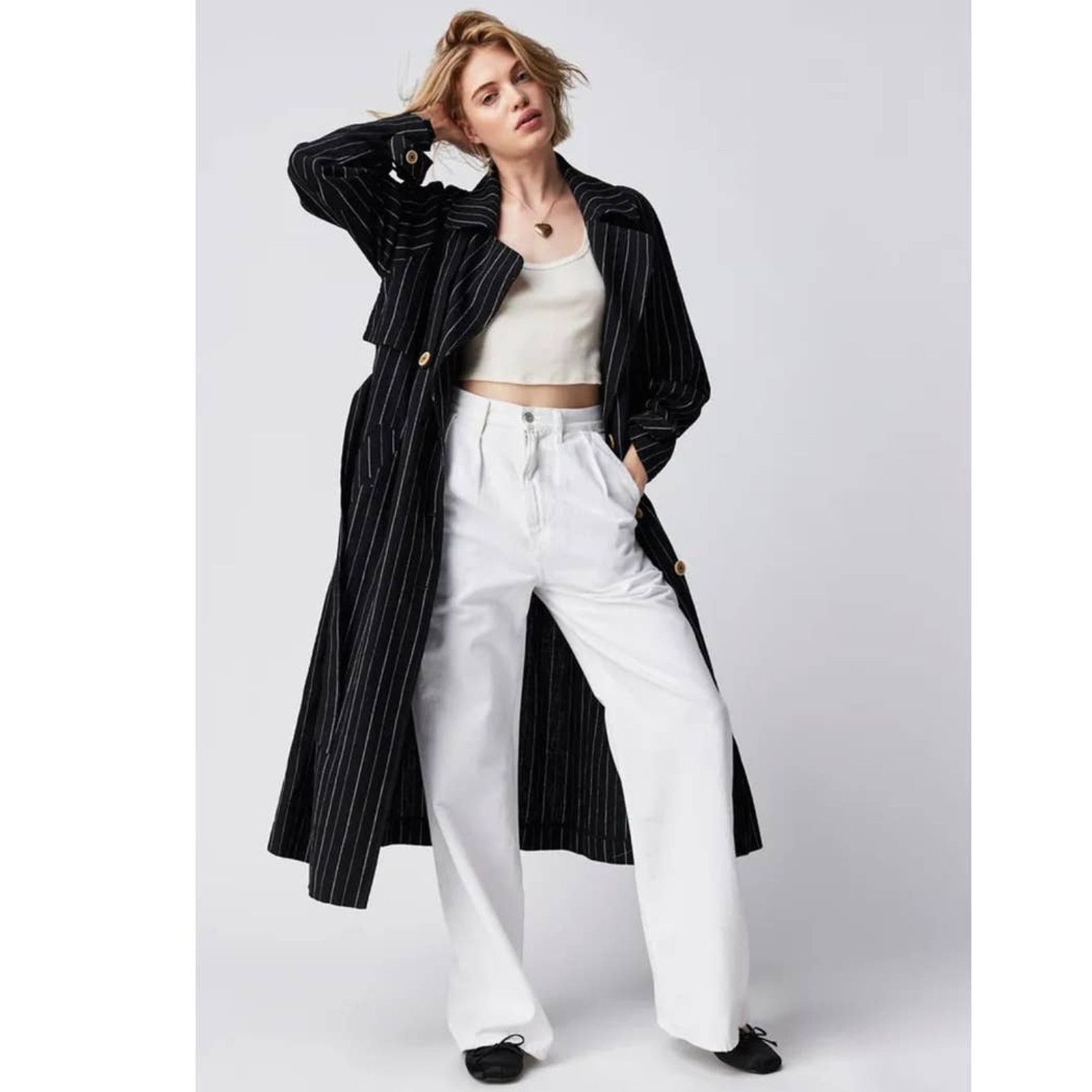 Free People New Free People Melia Mac Coat WTF $228 LARGE Blue Striped Size L / US 10 / IT 46 - 2 Thumbnail