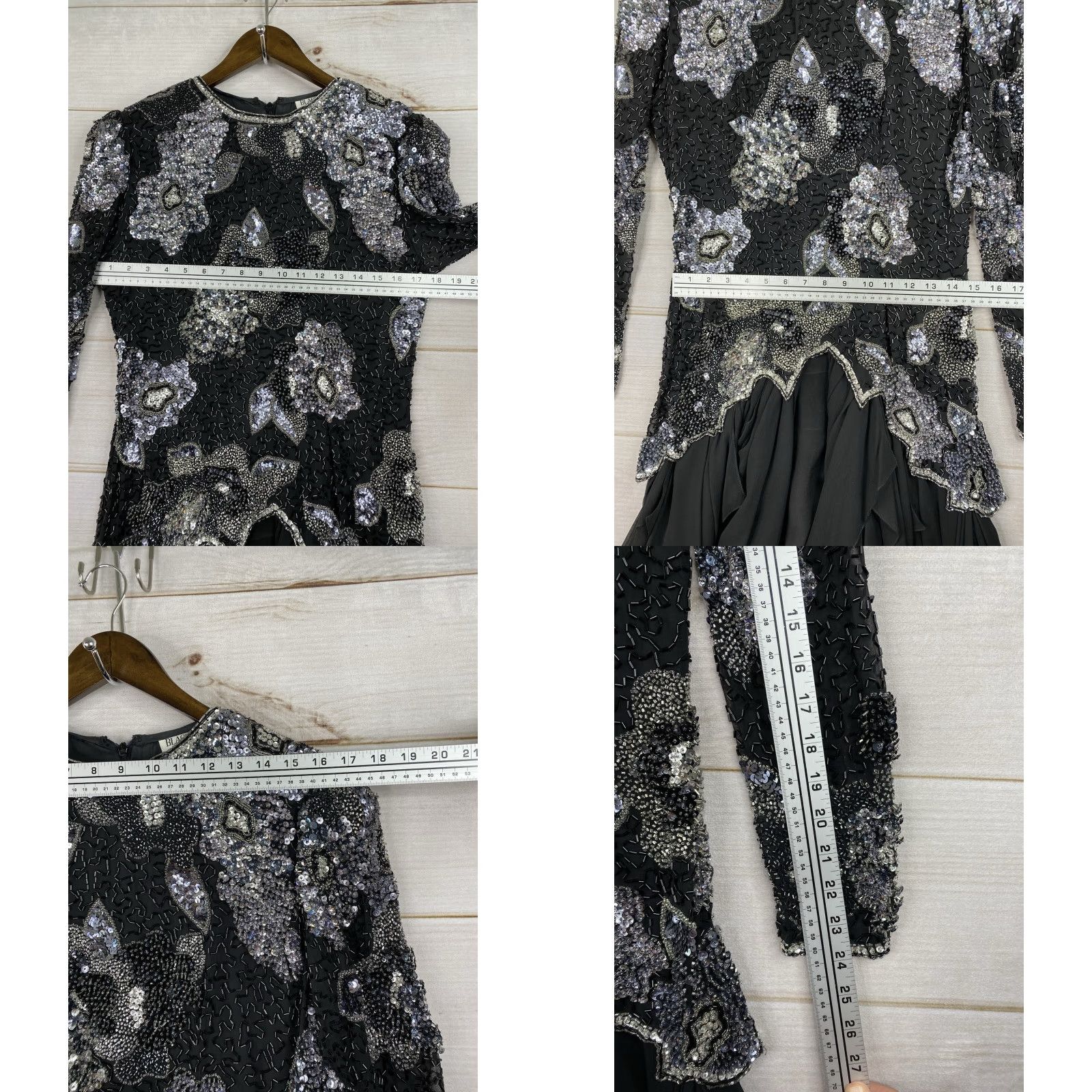 Vintage VINTAGE Black Tie Dress Woman Long Silk Beaded Sequins 100% Silk 80s 90s Formal Party Ball Gown Sz 8 Womens Size M / US 6-8 / IT 42-44 - 8 Thumbnail
