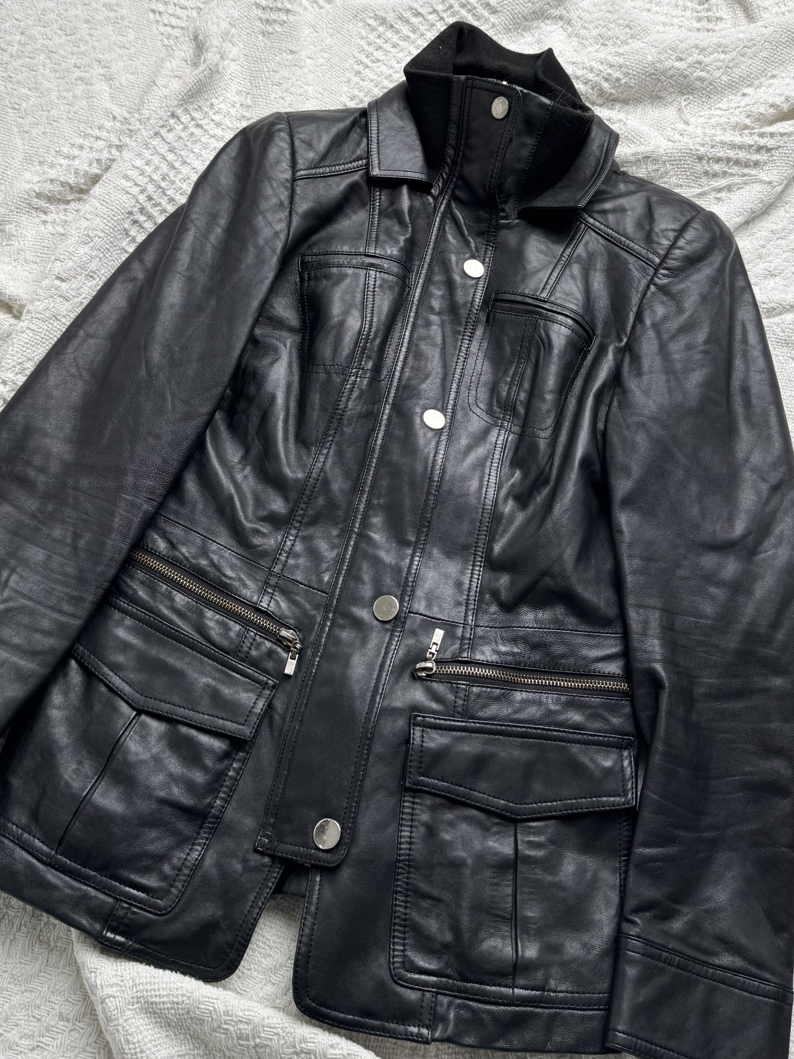 Vintage Vintage Leather Jacket Zip Snap Front Fitted Moto Biker Coat Size M / US 6-8 / IT 42-44 - 5 Thumbnail