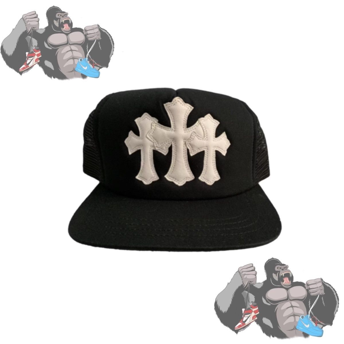 Chrome Hearts Chrome Hearts Cemetery Triple Cross Trucker Hat Black Size ONE SIZE - 1 Thumbnail