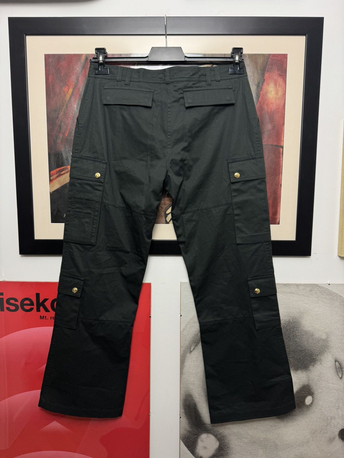 Celine × Hedi Slimane Celine Hedi Slimane Black Gold Triomphe Logo Cargo Pant Rare Size US 33 - 2 Thumbnail