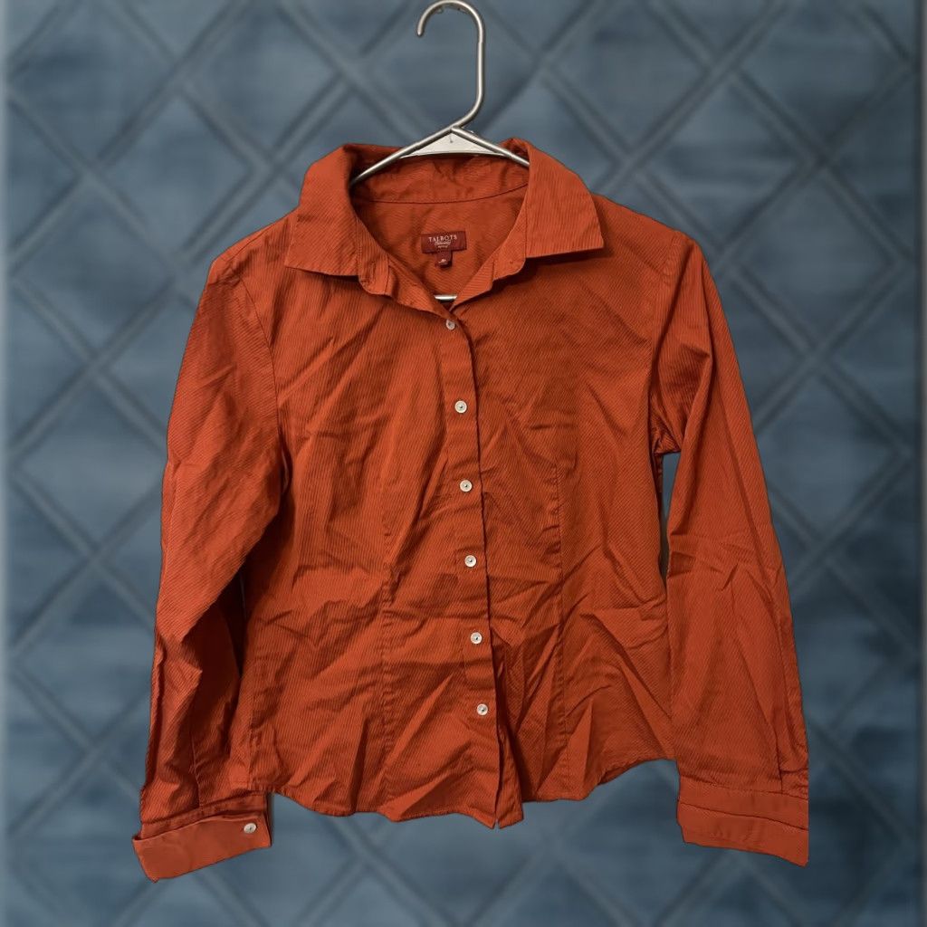 Talbots Talbots Womens Blouse Size 8P Orange Stretch Sateen Long Sleeve Collared Casual Size M / US 6-8 / IT 42-44 - 1 Thumbnail