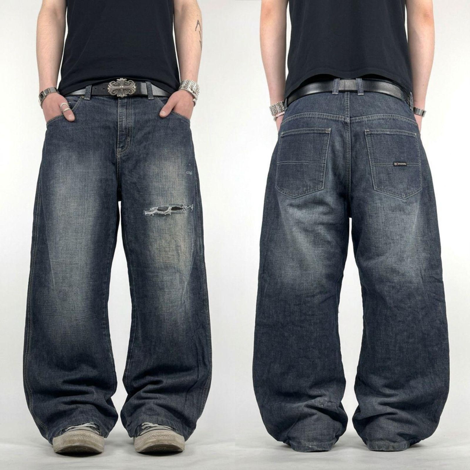 Vintage dark wash skater baggy wide leg y2k grunge jeans