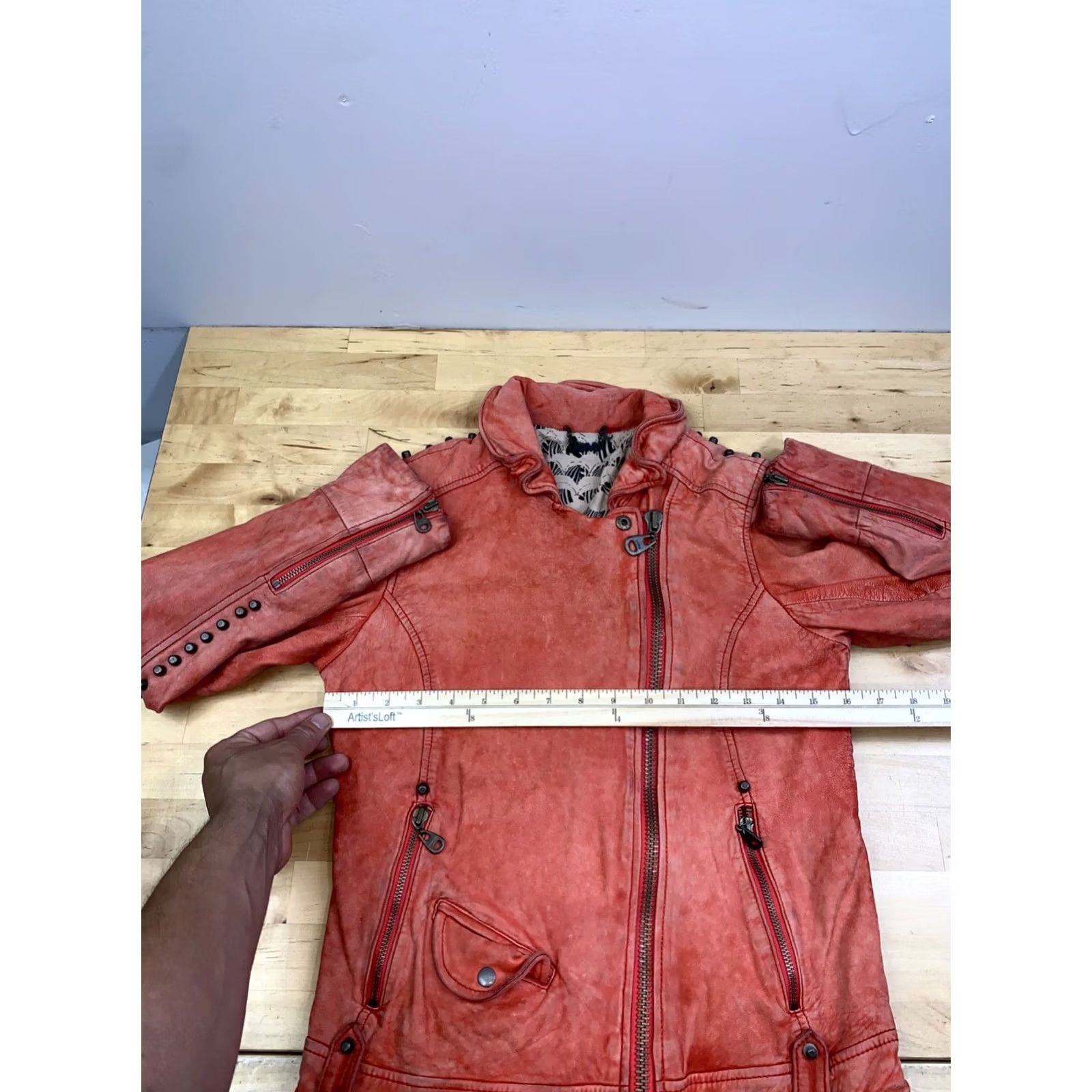 Vintage VINTAGE DOMA Leather Biker Jacket Women M Light Red Studded Lined 13350 Size M / US 6-8 / IT 42-44 - 7 Thumbnail