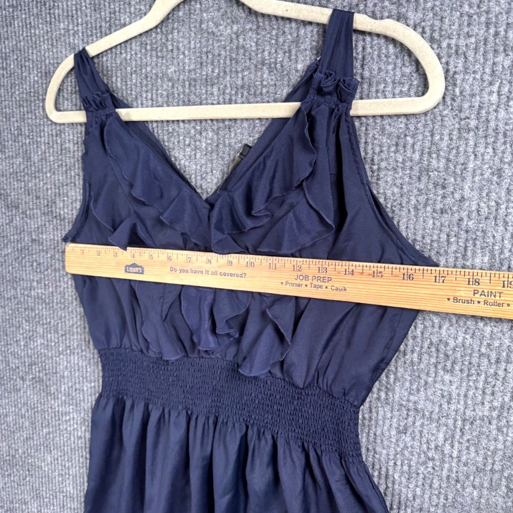 Vintage THML Boho Cottagecore Ruffle Dress Womens Medium Navy Smocked Mini Size M / US 6-8 / IT 42-44 - 6 Thumbnail
