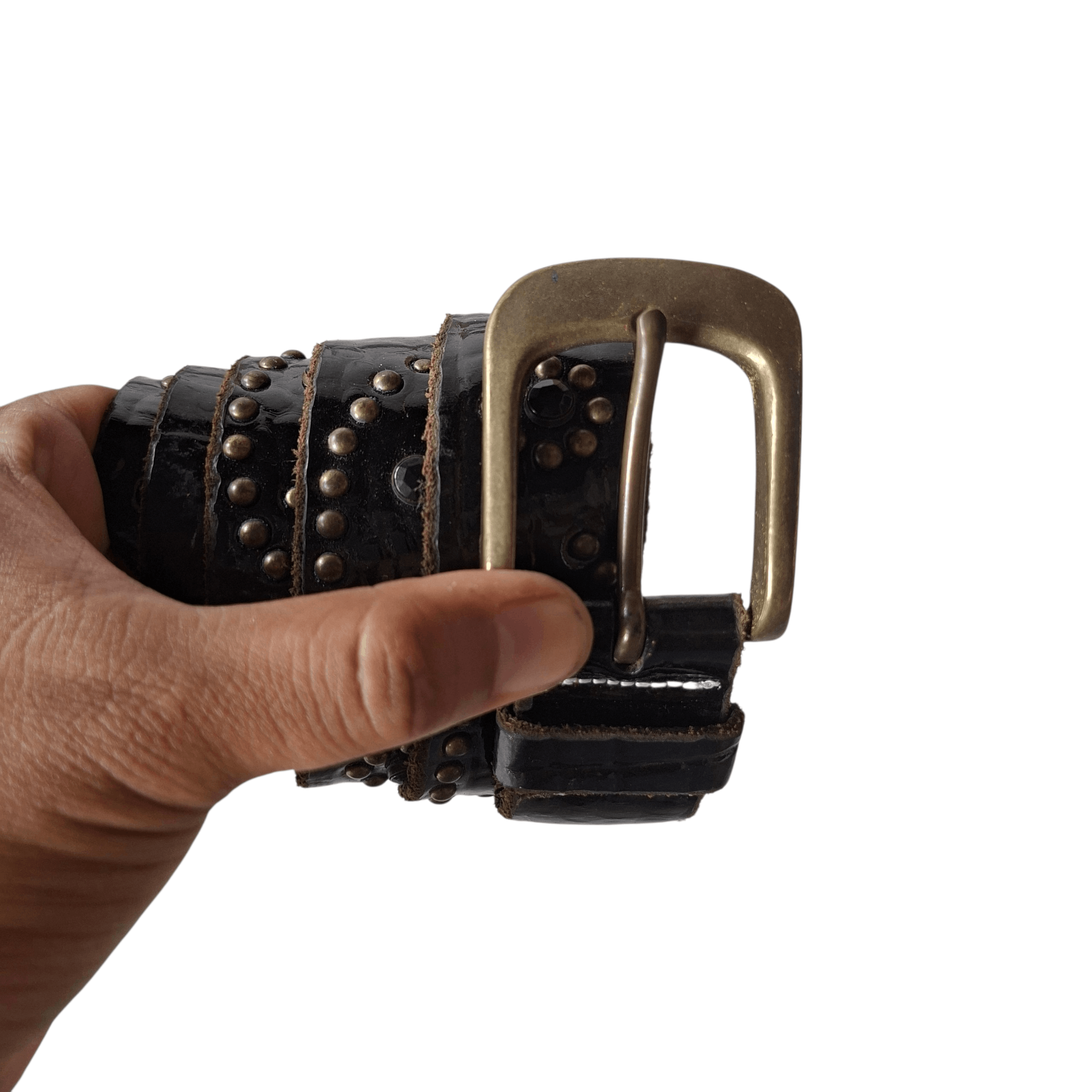 If Six Was Nine 💥 Edifice japan solid brass punk rock style leather belt Size ONE SIZE - 2 Thumbnail