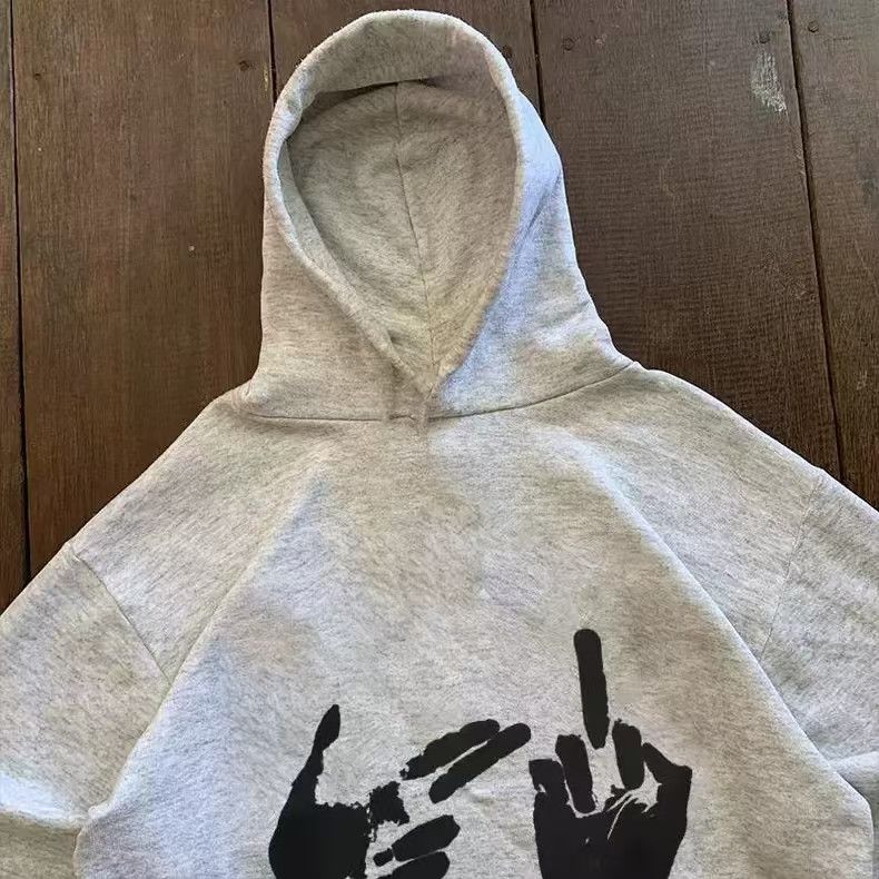 Japanese Brand × Vintage Gray street retro finger print loose hoodie Size US L / EU 52-54 / 3 - 2 Thumbnail