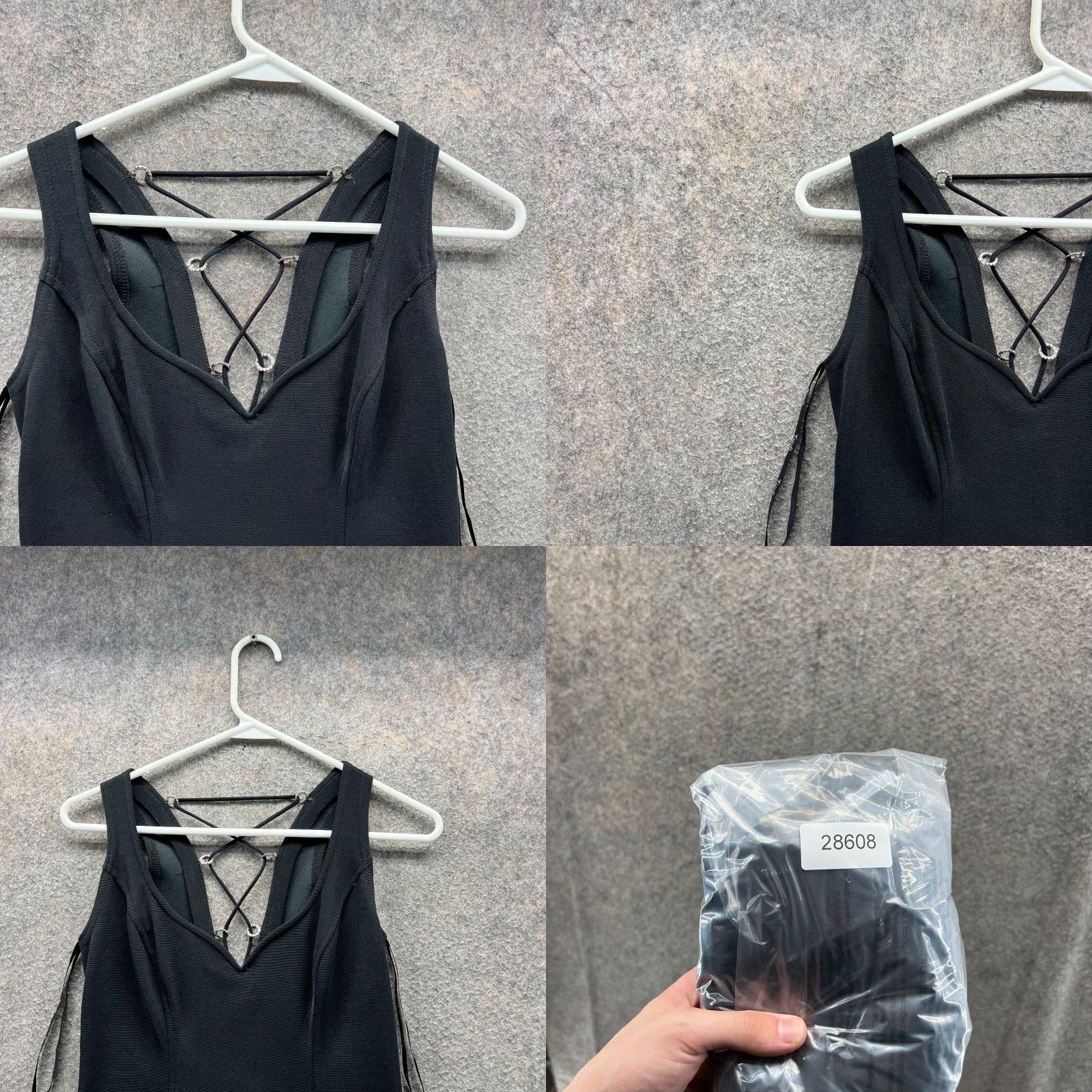Tadashi Shoji VINTAGE Tadashi Dress Women Medium Black Sleeveless V Neck Cut Out 90s Party A-Line Knee Length Womens Size M / US 6-8 / IT 42-44 - 8 Thumbnail