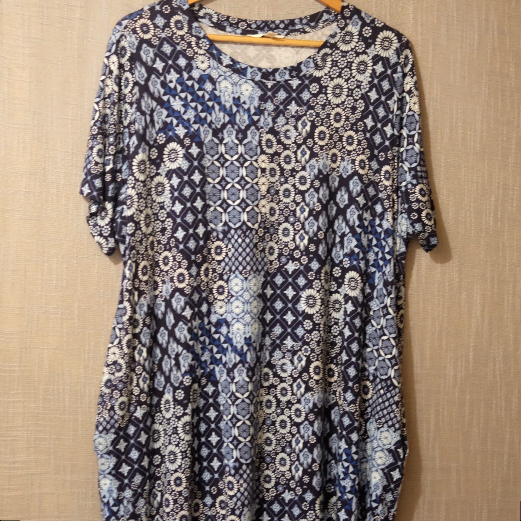 Vintage Terra & Sky Floral Dress Womens 1X Pockets Super Soft Stretch Nwot Navy Midi Dress T-Shirt Style Size XL / US 12-14 / IT 48-50 - 2 Thumbnail