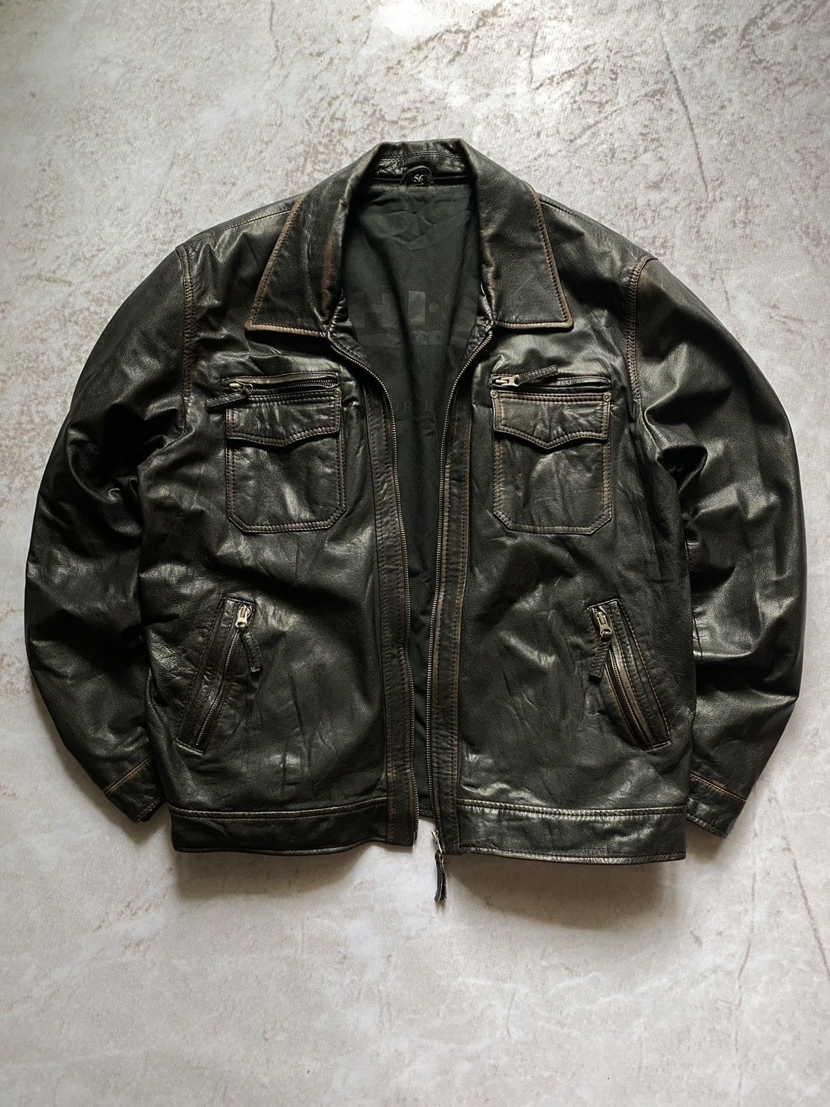 Genuine Leather Vintage Faded Leather Bomber Jacket Moto Y2K Schott Style XL Size US XL / EU 56 / 4 - 1 Thumbnail