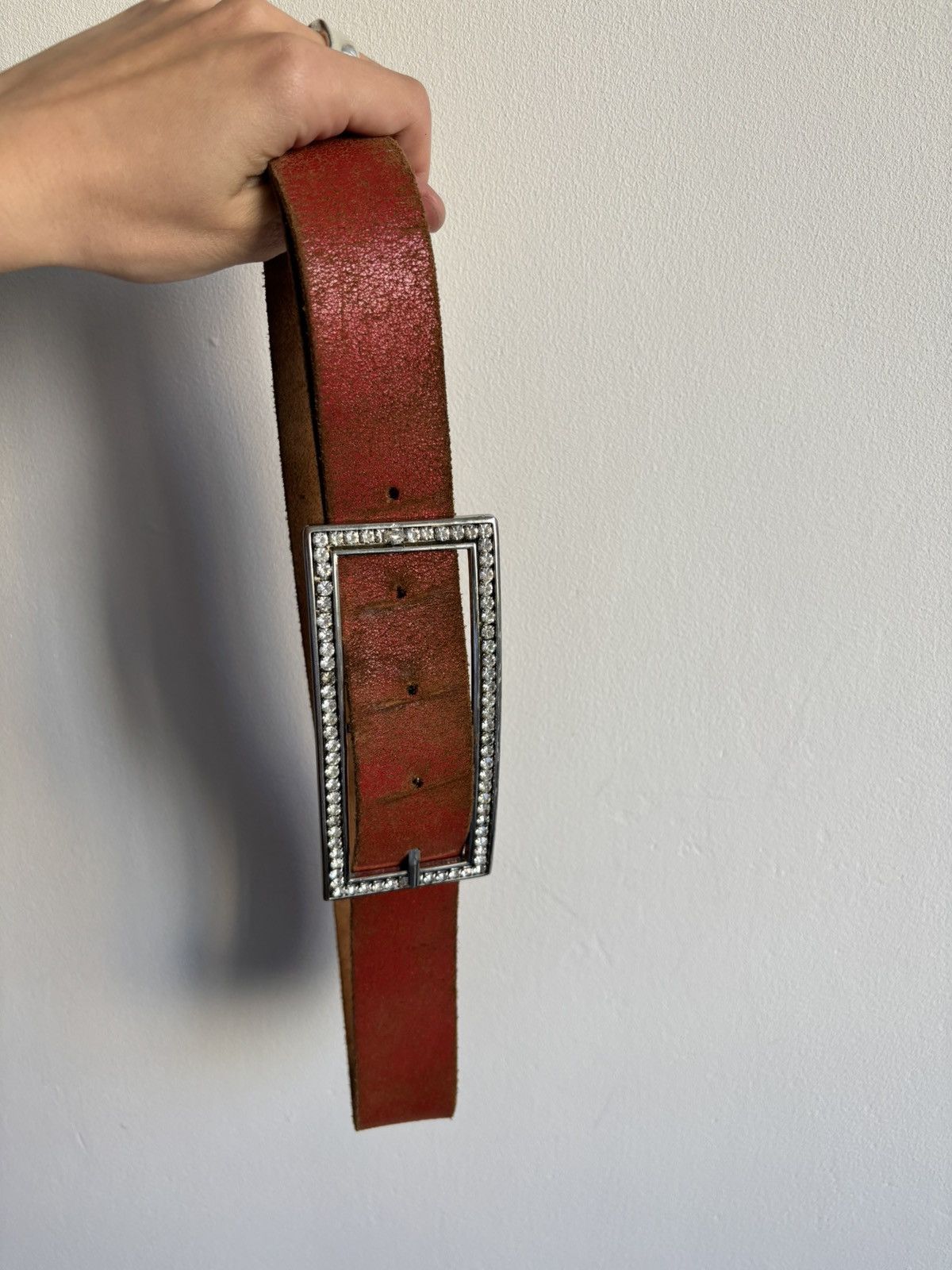 Japanese Brand × Vintage Vintage y2k OG DRIP Avant Garde Buckle Crystals Leather Belt Size ONE SIZE - 4 Thumbnail