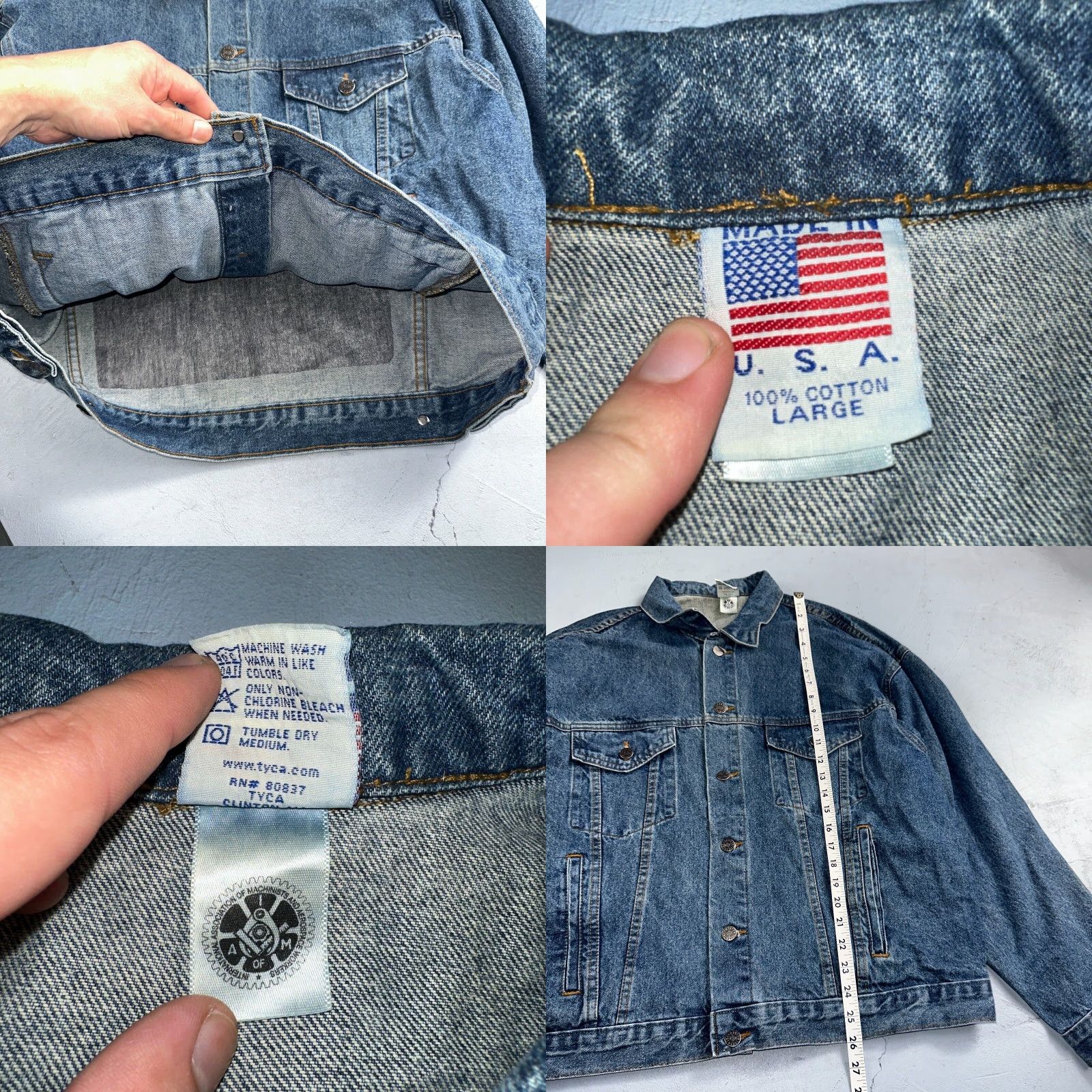 Denime VINTAGE Crusin USA Cars Denim Jacket Mens L Blue 1980s Trucker Embossed Theme: Flag Size US L / EU 52-54 / 3 - 8 Thumbnail