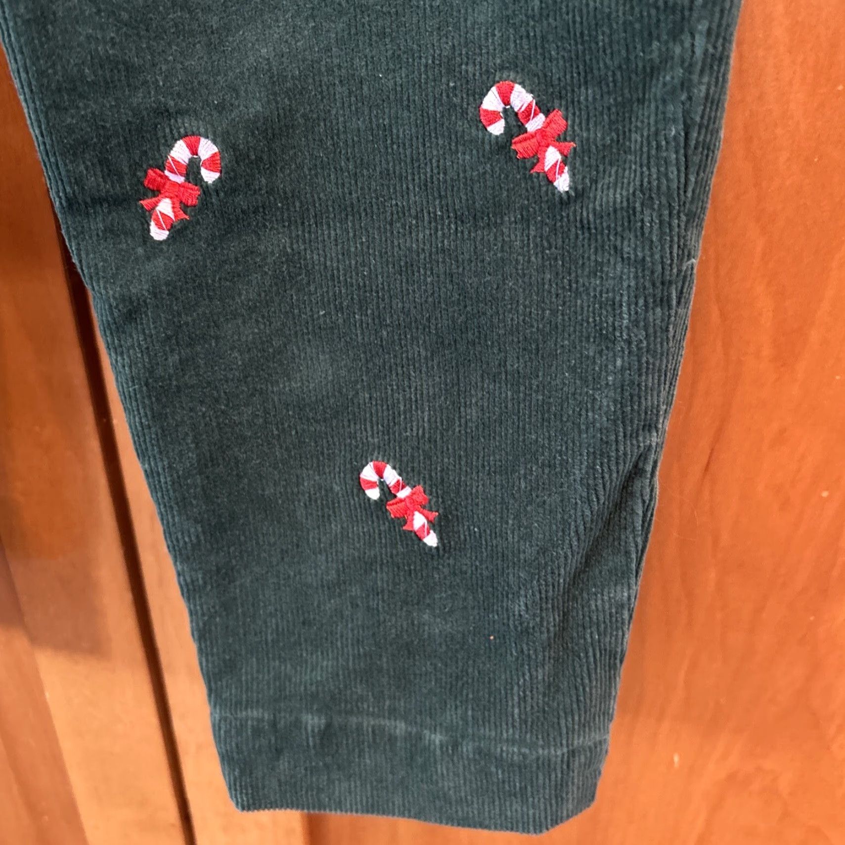 Vintage VINTAGE? No — Castaway Capri Pants Corduroy Stretch Embroidered Zipper Hook Eye Candy Cane Hunter Green 8 Women Size ONE SIZE - 6 Thumbnail