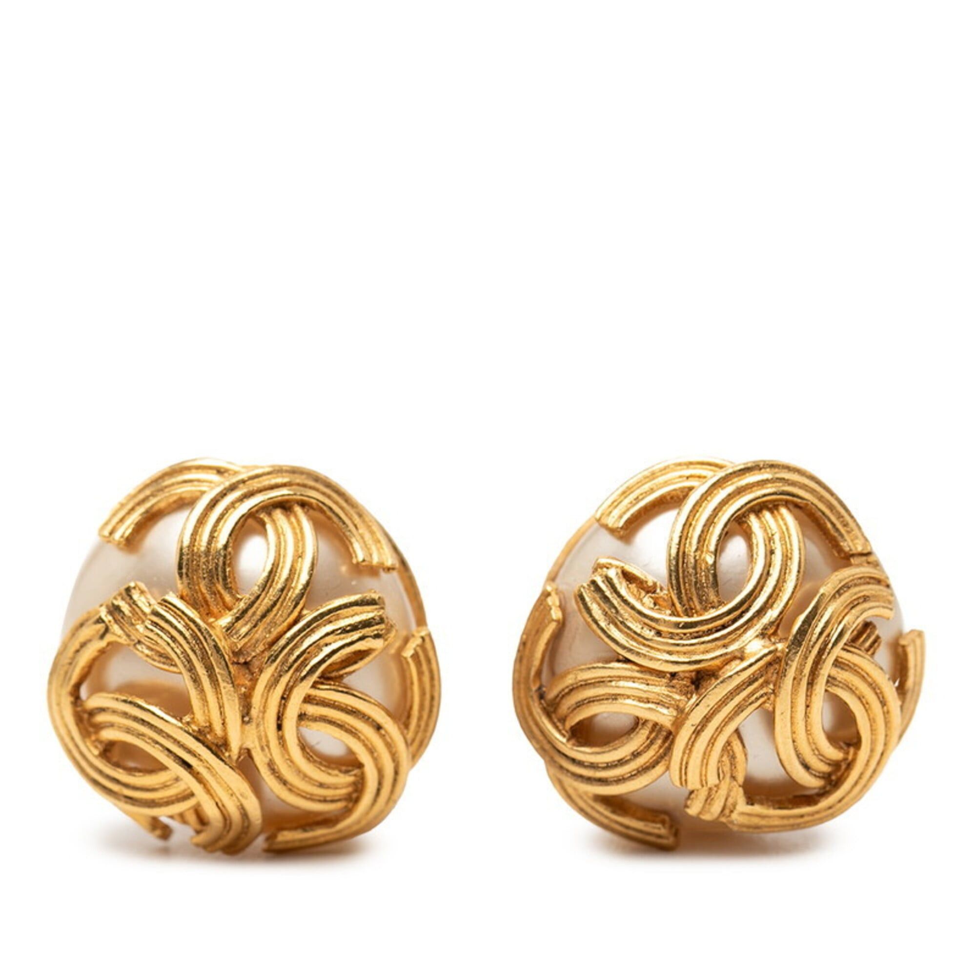 Chanel Chanel Coco Mark Triple Earrings, 94A Stamp, Vintage Gold Plated, Faux Pearl, Women's CHANEL Size ONE SIZE - 1 Thumbnail
