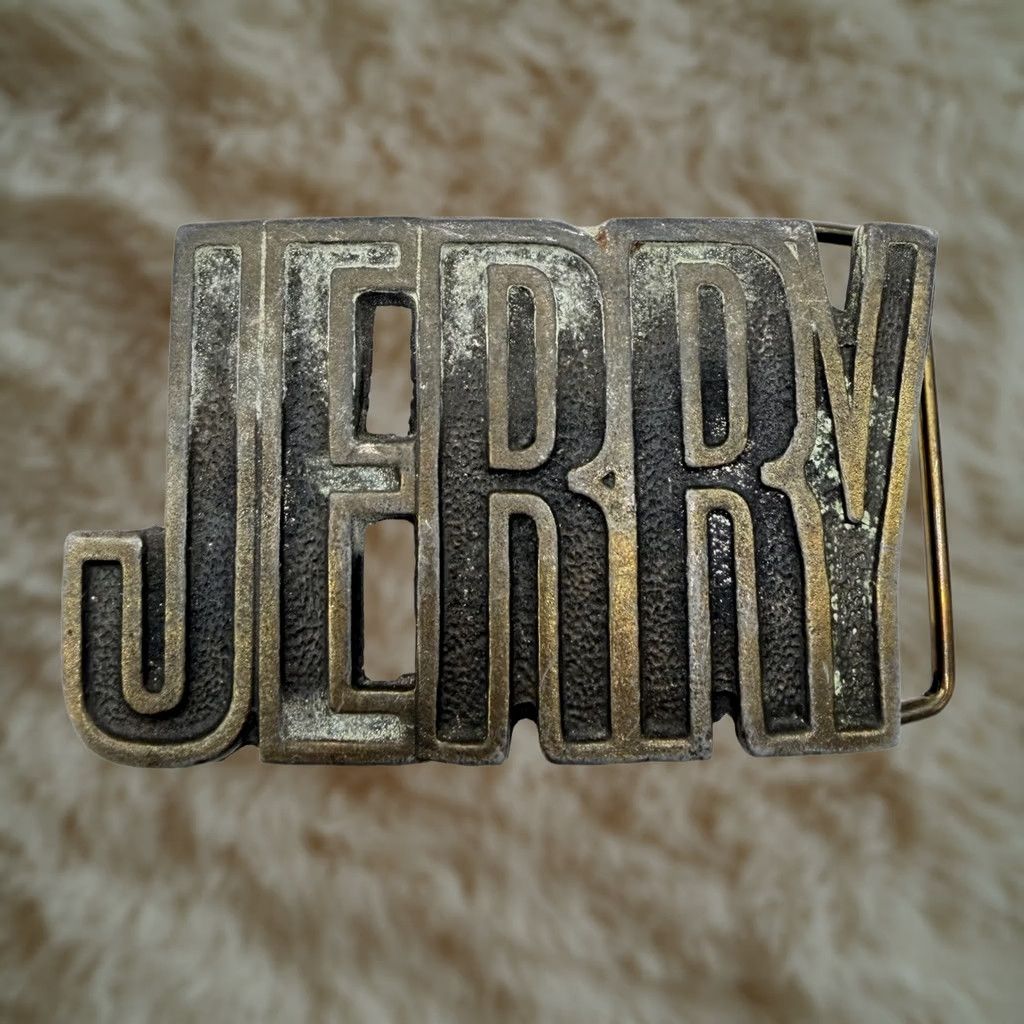 Vintage Vintage 70's Cut Out Name JERRY Brass Belt Buckle Men's Belt Buckle Brass Vintage 70s Name Spell Out Size ONE SIZE - 1 Thumbnail