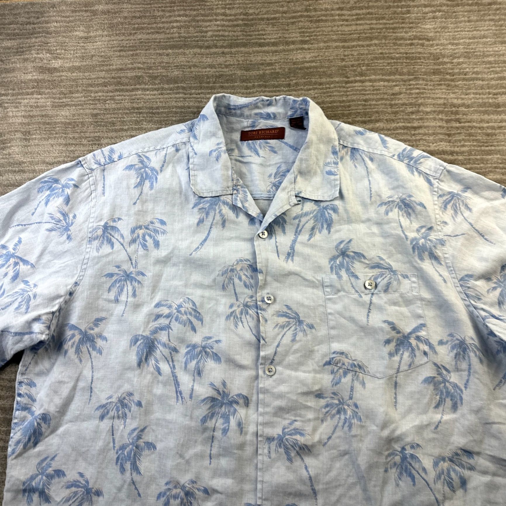 Tori Richard Tori Richard Shirt Mens Extra Large Blue Button Up Linen Camp Size US XL / EU 56 / 4 - 2 Thumbnail