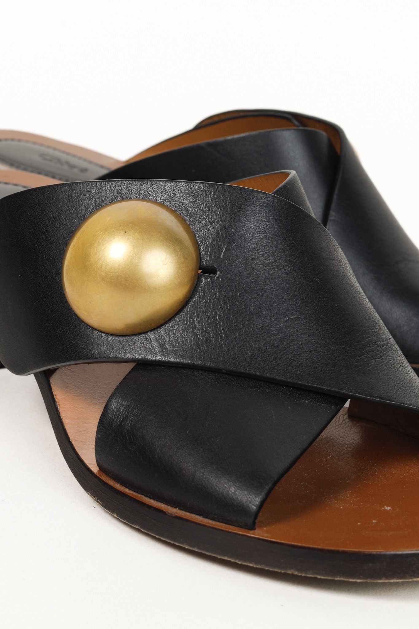 Chloe Chloe Button Black Crisscross Leather Slide Sandal Size US 7 / IT 37 - 7 Thumbnail