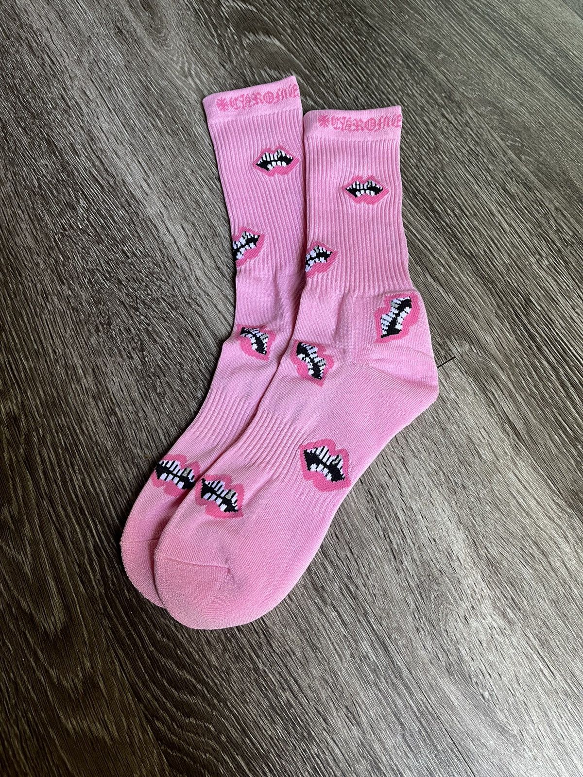 Pre-owned Chrome Hearts Matty Boy Pink Chomper Socks