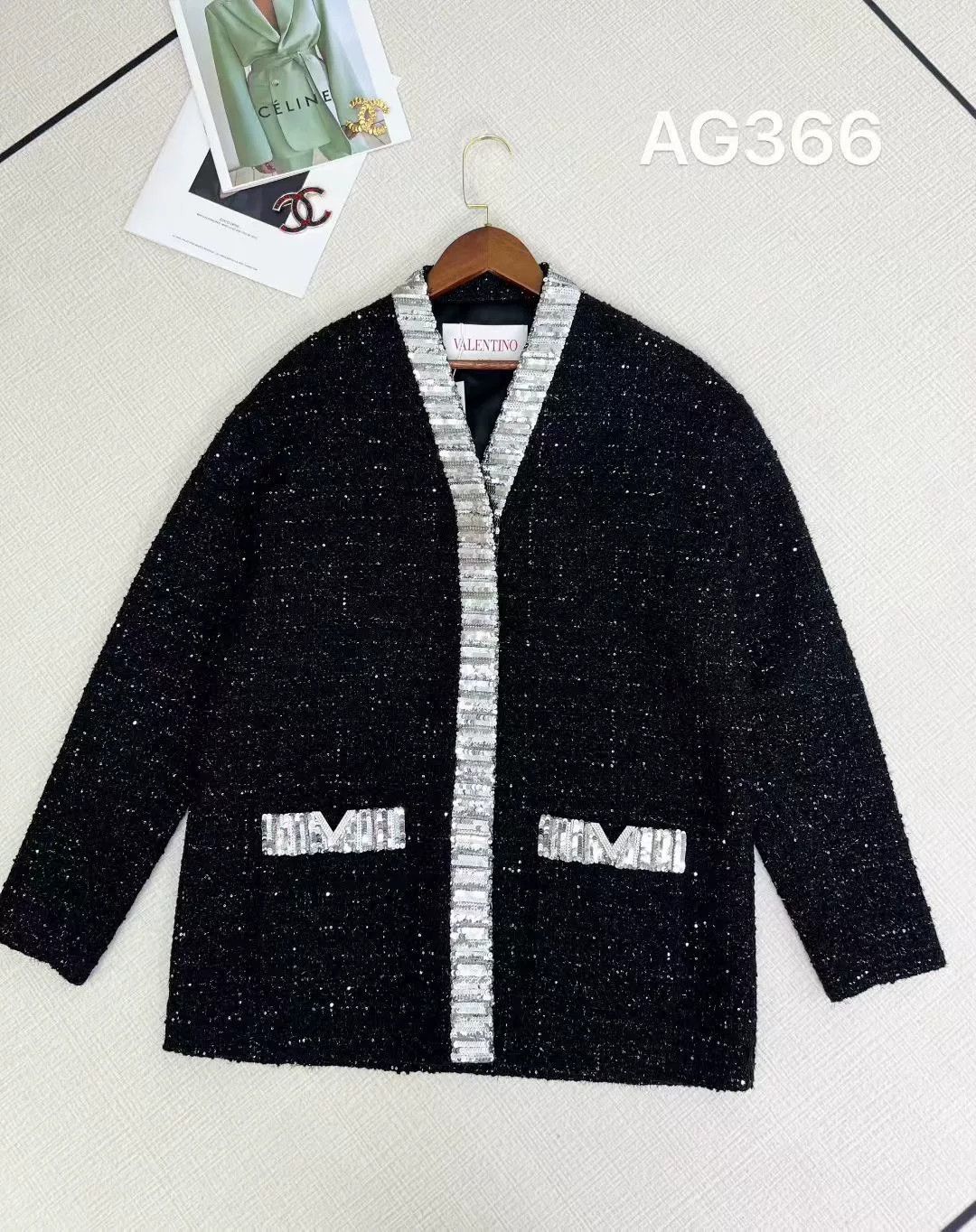 Valentino Valentino Black Sequined V-Neck Cardigan Size S / US 4 / IT 40 - 1 Thumbnail