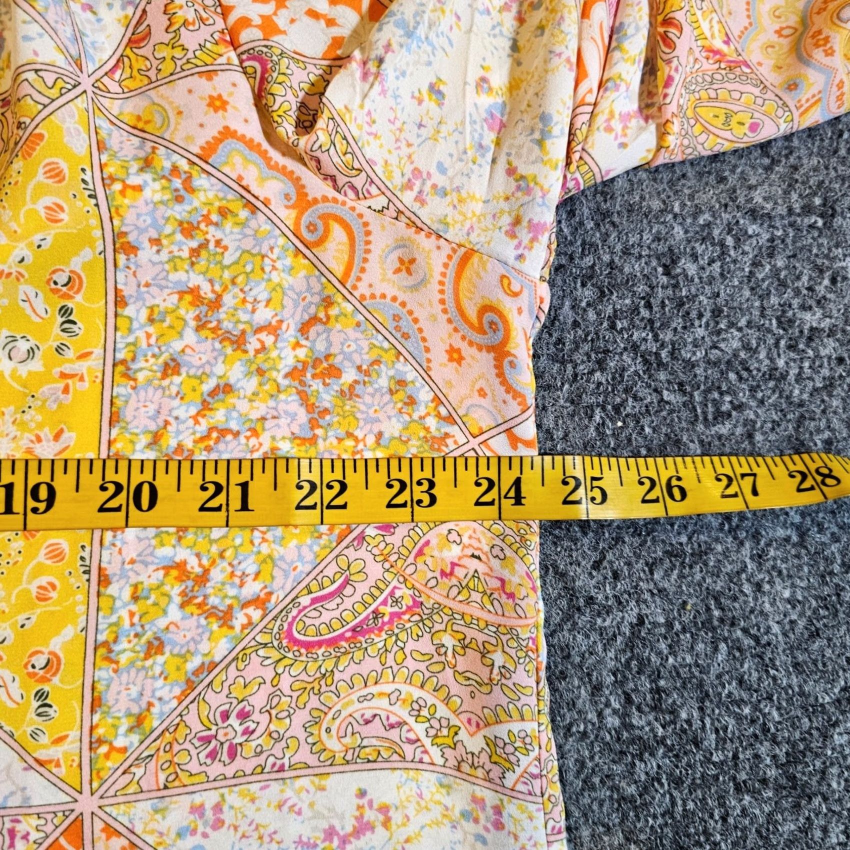 Vintage Rose & Olive Top Blouse Women 1X Pink Yellow Patchwork Floral Sheer V Neck 3/4 Sleeve Casual Shirt Ladies XS-Plus Size XL / US 12-14 / IT 48-50 - 5 Thumbnail