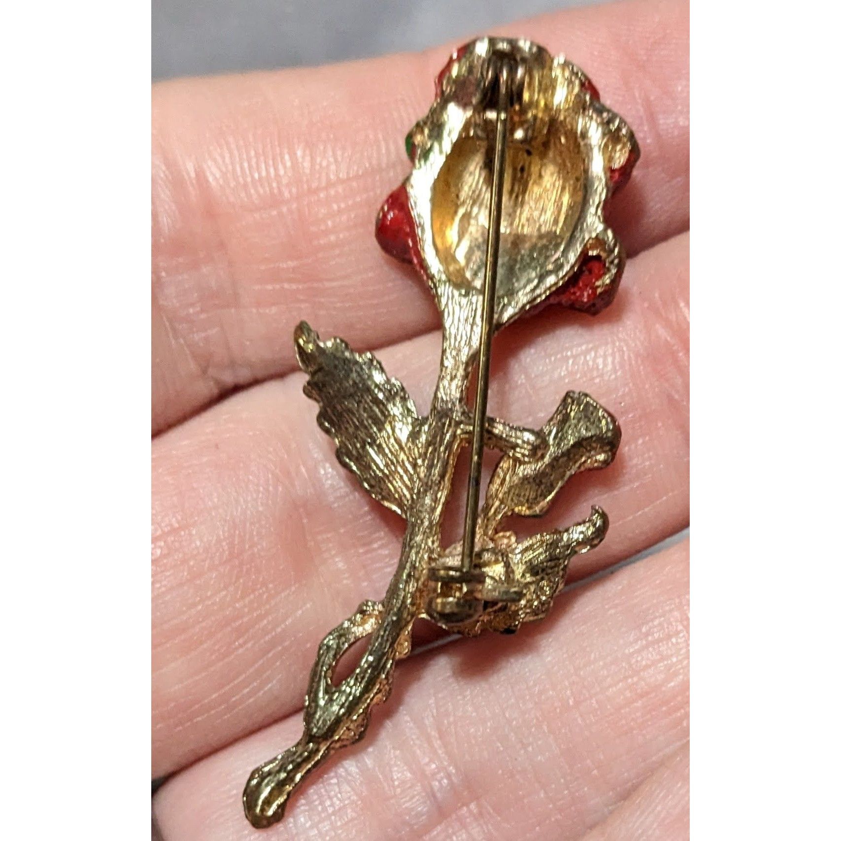Other Vintage Red And Gold Enamel Rose Brooch Size ONE SIZE - 7 Thumbnail