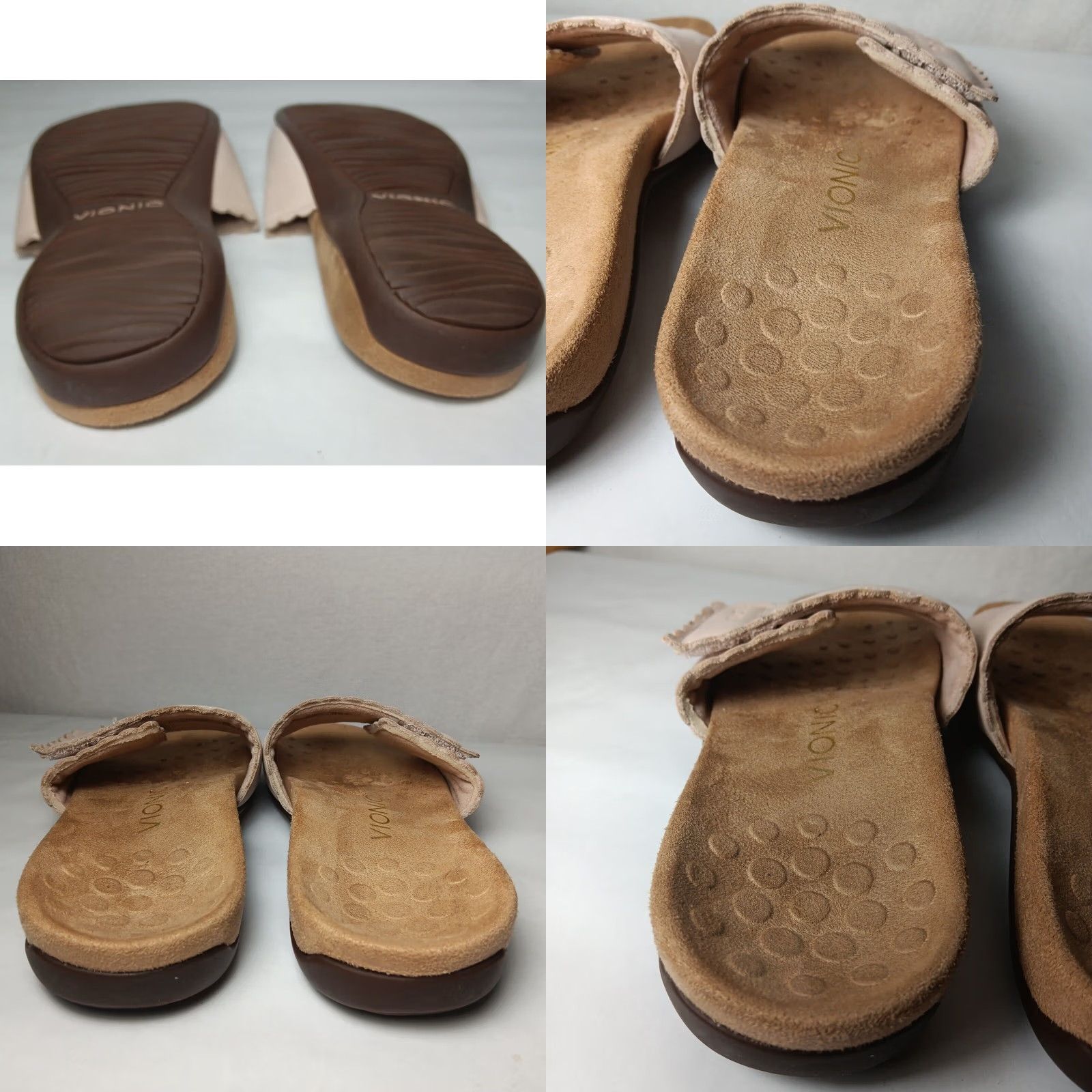 Vionic Vionic Florence Sandals Womens 6.5 Pink Scalloped Leather Adjustable Comfort Slip On Slide Travel Casual Womens Shoes Size US 7 / IT 37 - 10 Thumbnail