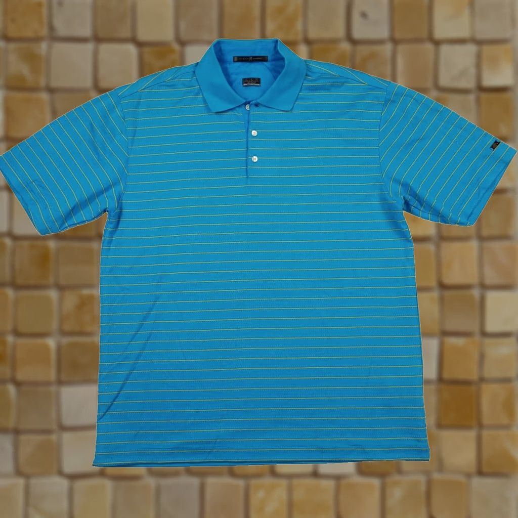 Nike VINTAGE Nike Golf Tiger Woods Blue Striped Polo Shirt Mens L PGA Collared Button Polo Shirt Size US L / EU 52-54 / 3 - 1 Thumbnail