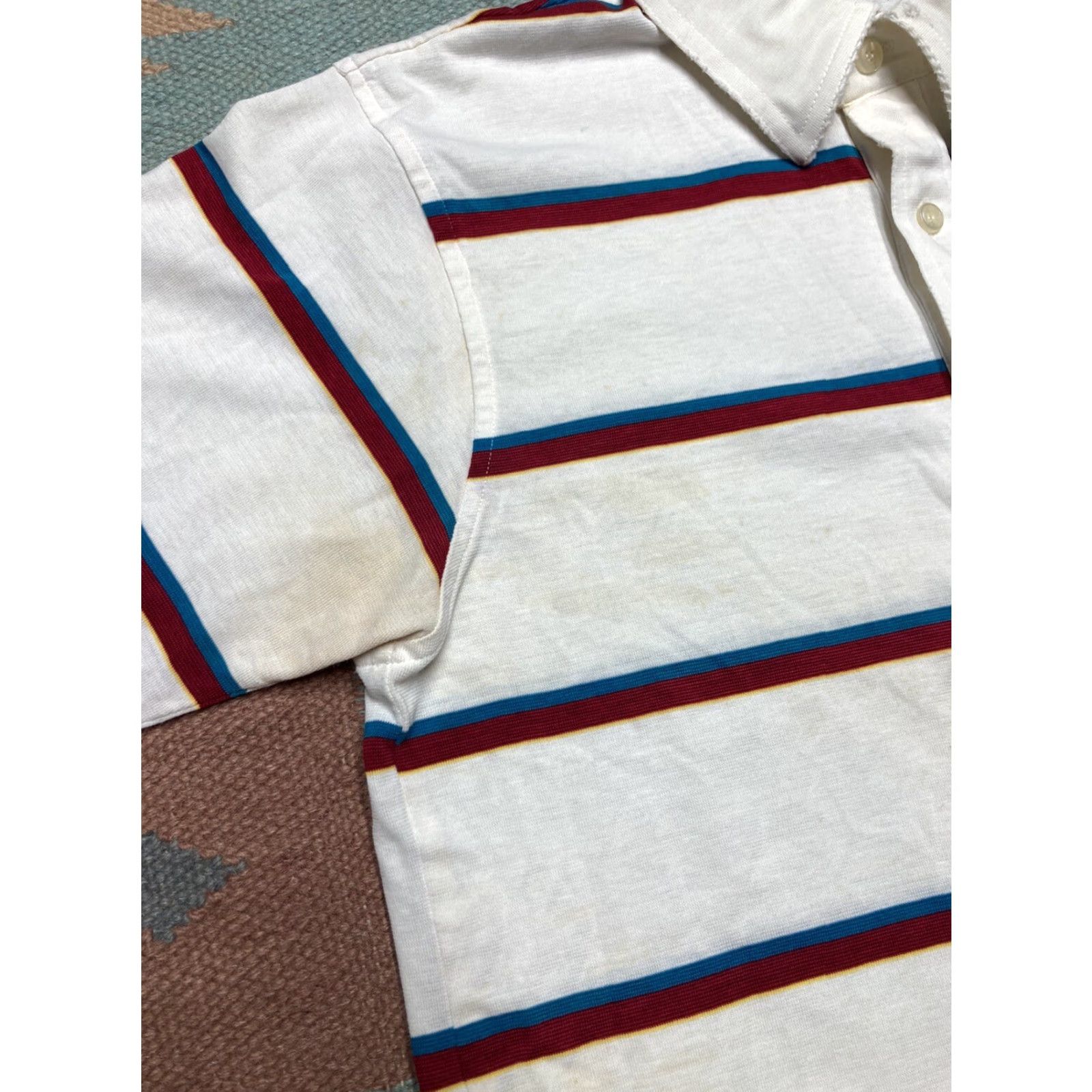Vintage VINTAGE 1980’s striped polo shirt cotton poly blend teal maroon white Small Polo Men S White Striped 1980s Vintage Shirt Size US S / EU 44-46 / 1 - 5 Thumbnail