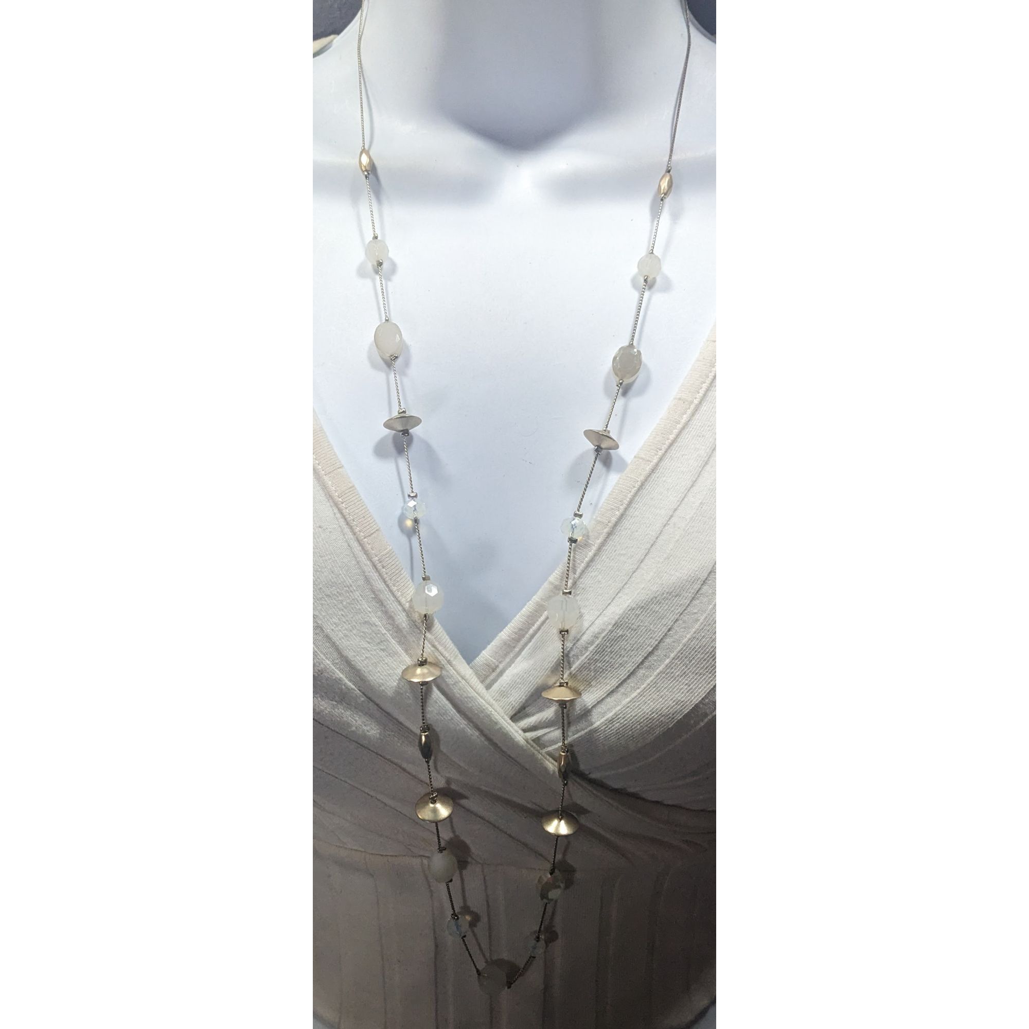 Other Smokey White Glass And Gold Tone Metal Studded Station Neckl Size ONE SIZE - 2 Thumbnail