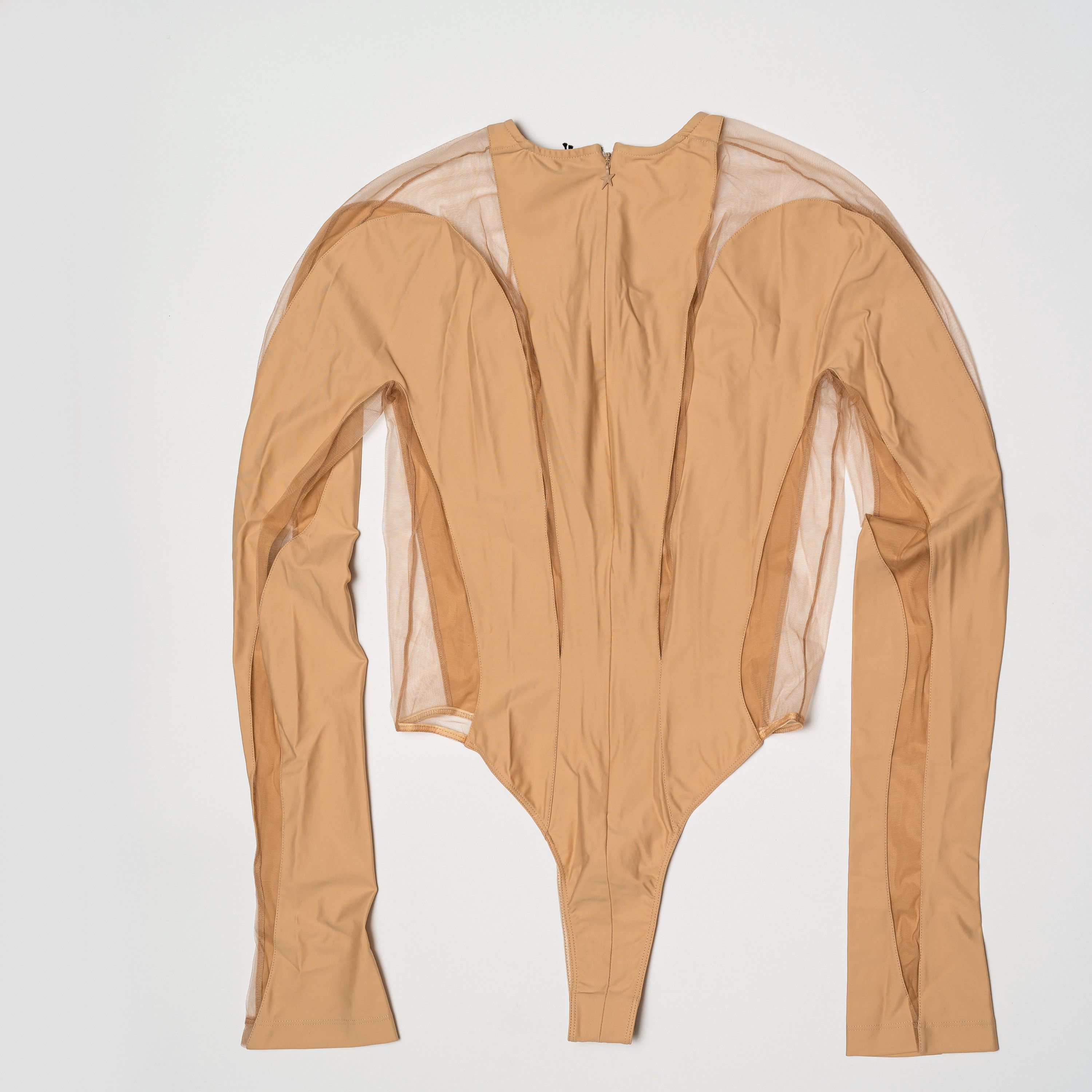 Mugler 44 XXL Mugler Long-Sleeve Sheer Panel Bodysuit Beige Nude 01 Size XXL / US 16-18 / IT 52-54 - 3 Thumbnail