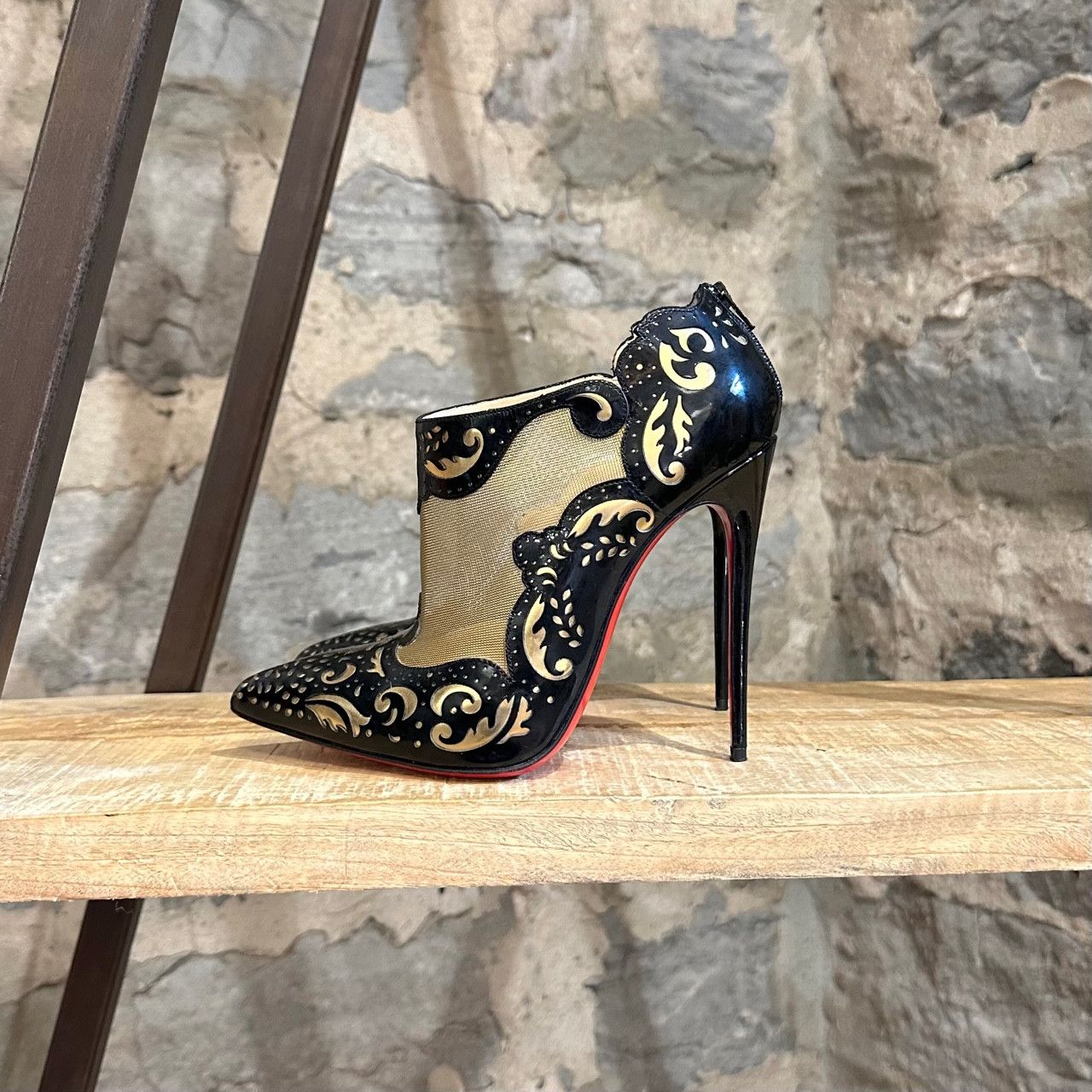 Christian Louboutin Christian Louboutin Mandolina 120 Black Laser Cut Mesh Boots Size US 7.5 / IT 37.5 - 6 Thumbnail