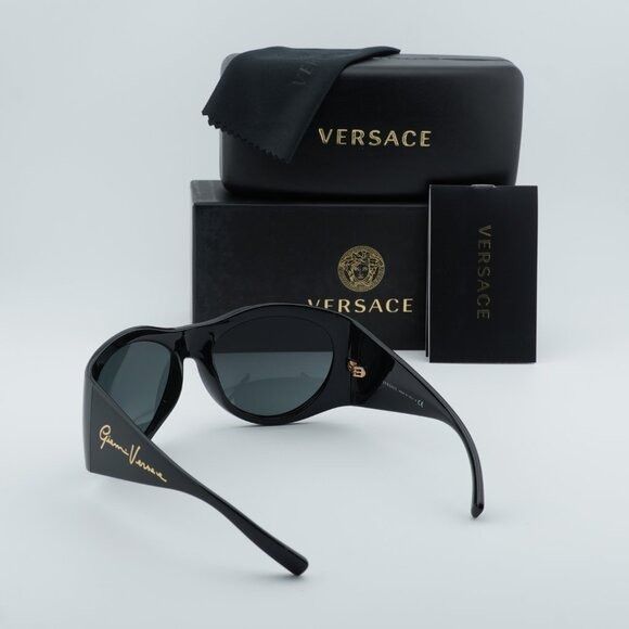 Versace Versace VE4392 GB1/87 Sunglasses Black Oval Frame Size ONE SIZE - 9 Thumbnail