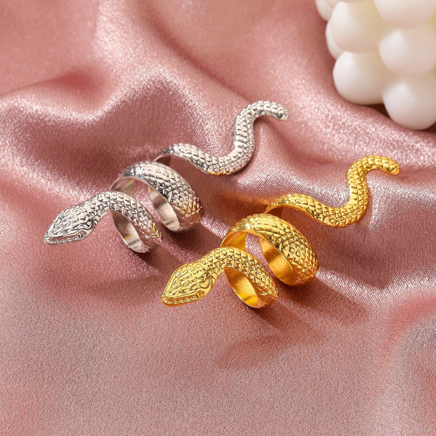 Jewelry Snake Punk Jewelry Rings Open Size Chrome Ring (Size 7-13) Size ONE SIZE - 4 Thumbnail
