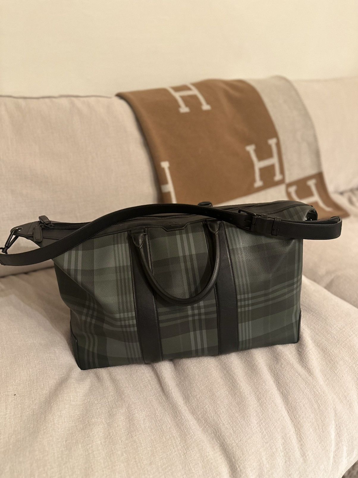 Mulberry Mulberry Clipper Holdall Green Tartan Travel Bag — Leather Size 46 - 7 Thumbnail