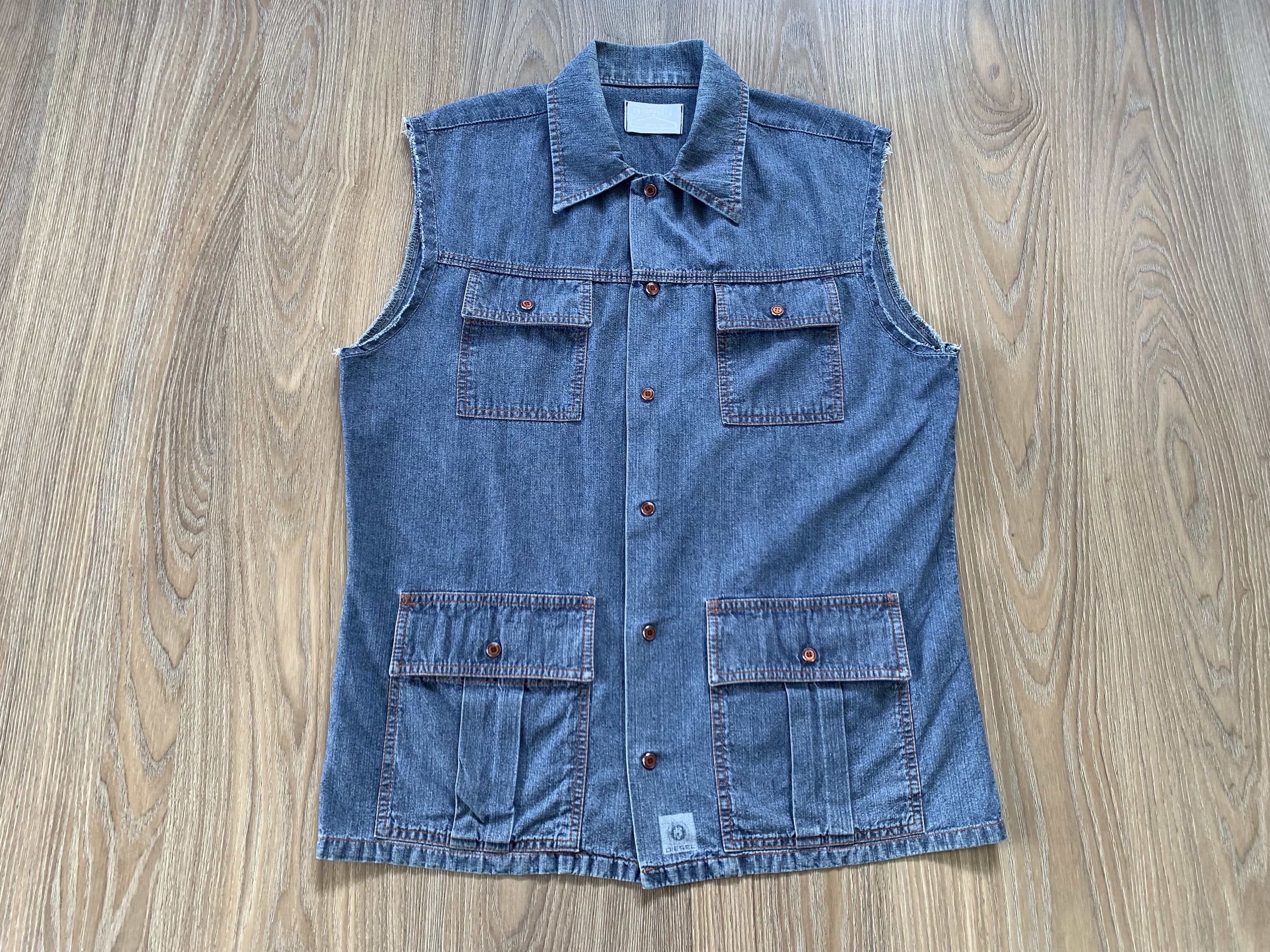 Denime Vintage Diesel Denim Sleeveless Multi Pocket Shirt Size L / US 10 / IT 46 - 2 Thumbnail