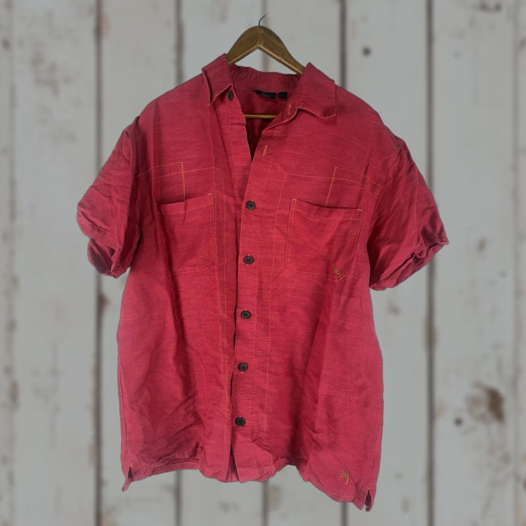 KAVU KAVU Men's Short Sleeve Button-Up Shirt L Red Bamboo Viscose Casual Travel Summer Size US L / EU 52-54 / 3 - 1 Thumbnail