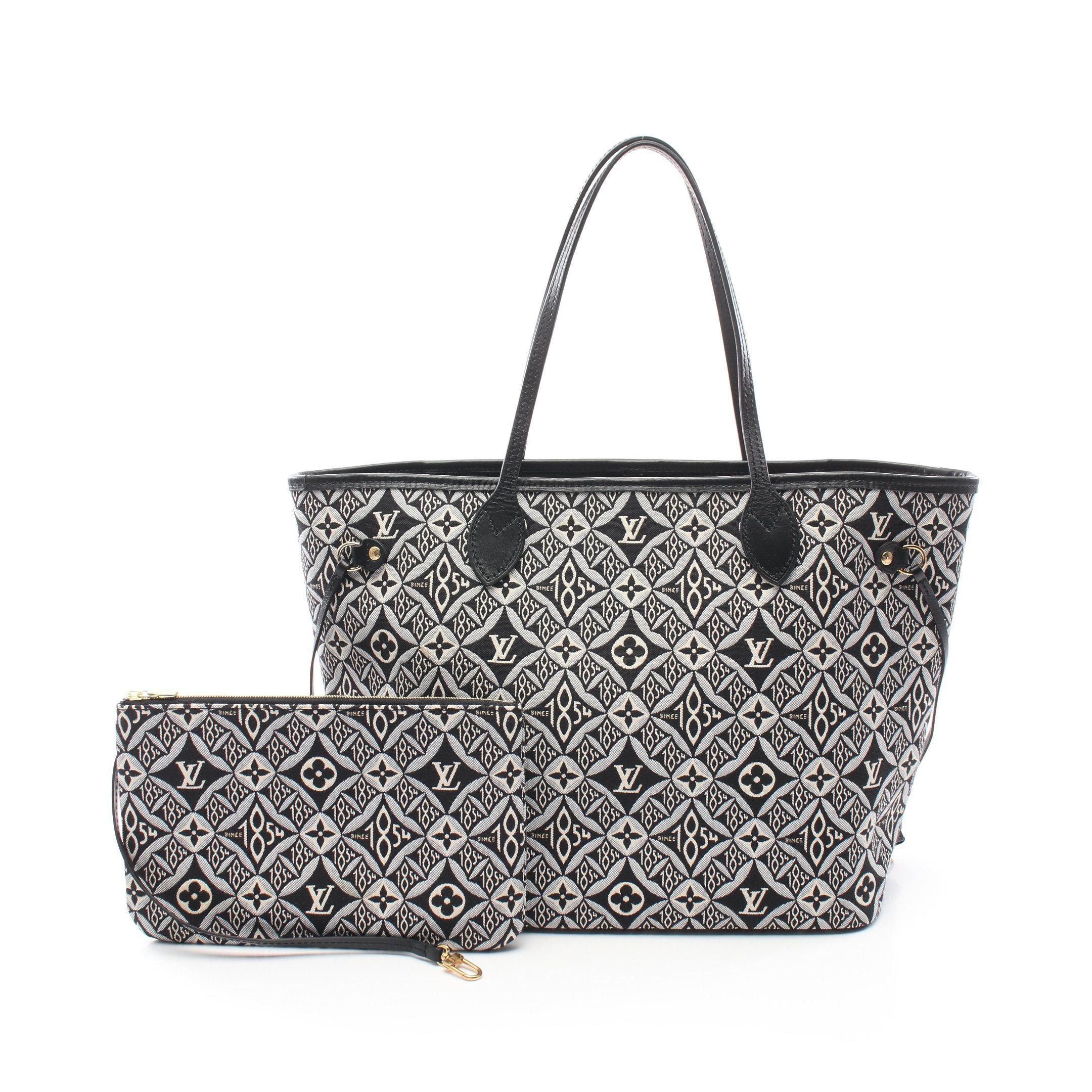 Louis Vuitton Louis Vuitton Neverfull Mm Monogram Jacquard Since1854 Shoulder Bag Tote Canvas Leather Black Ivory Light Gray Size ONE SIZE - 1 Thumbnail