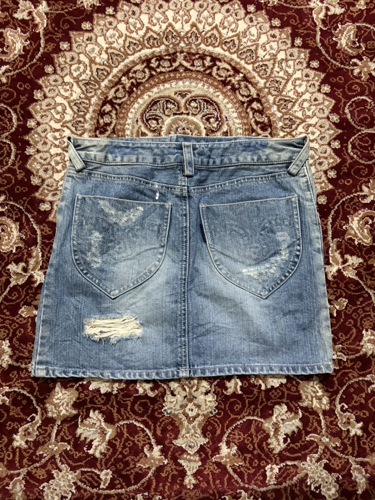 Tornado Mart Tornado Mart Distressed Denim Mini Skirt Size 29" - 2 Thumbnail