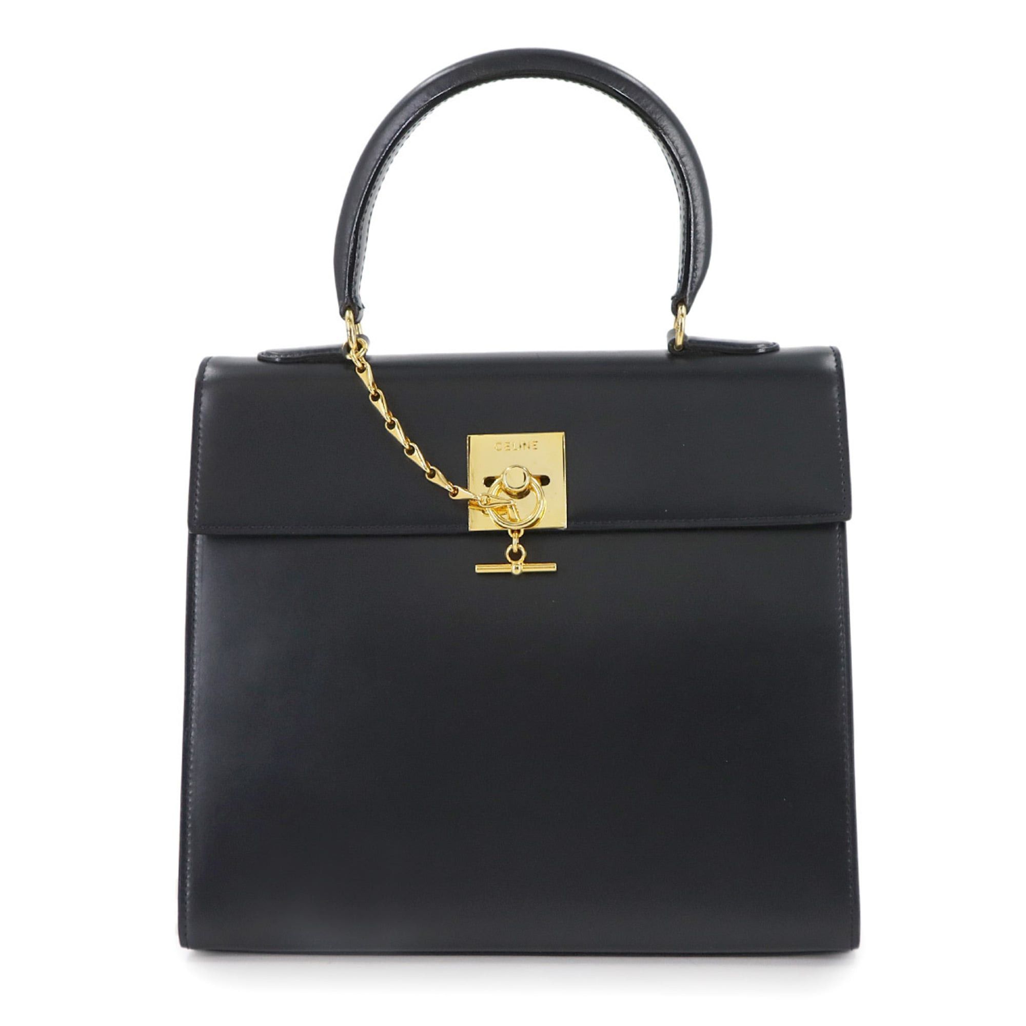 Celine Gancini Handbag in Navy Leather with Gold Hardware