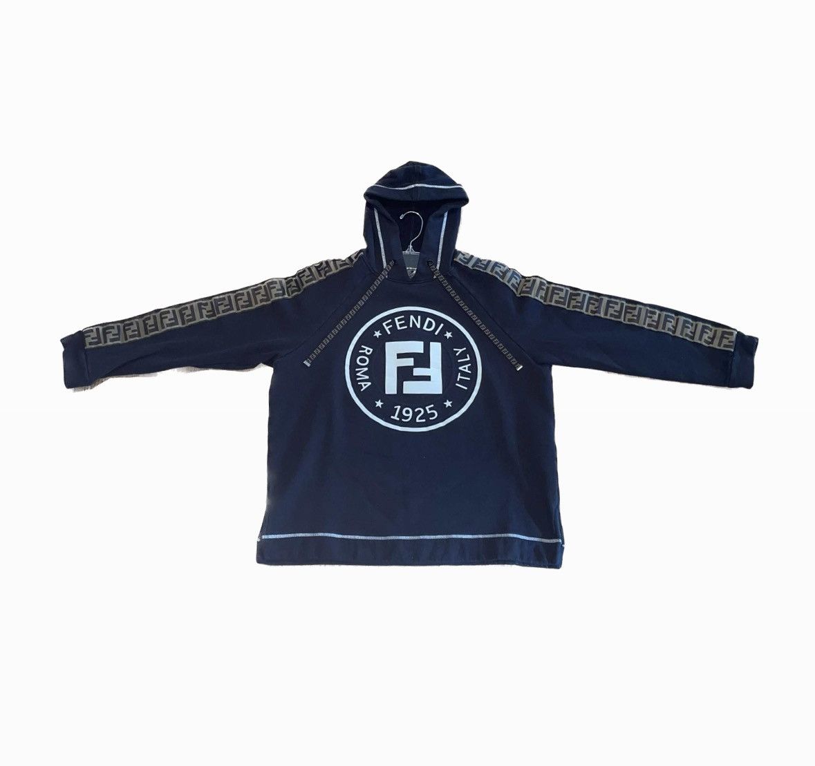 Image of Fendi Roma Monogram Stripe Logo Hoodie 1925 Women’S Medium in Black, Men's (Size XS)