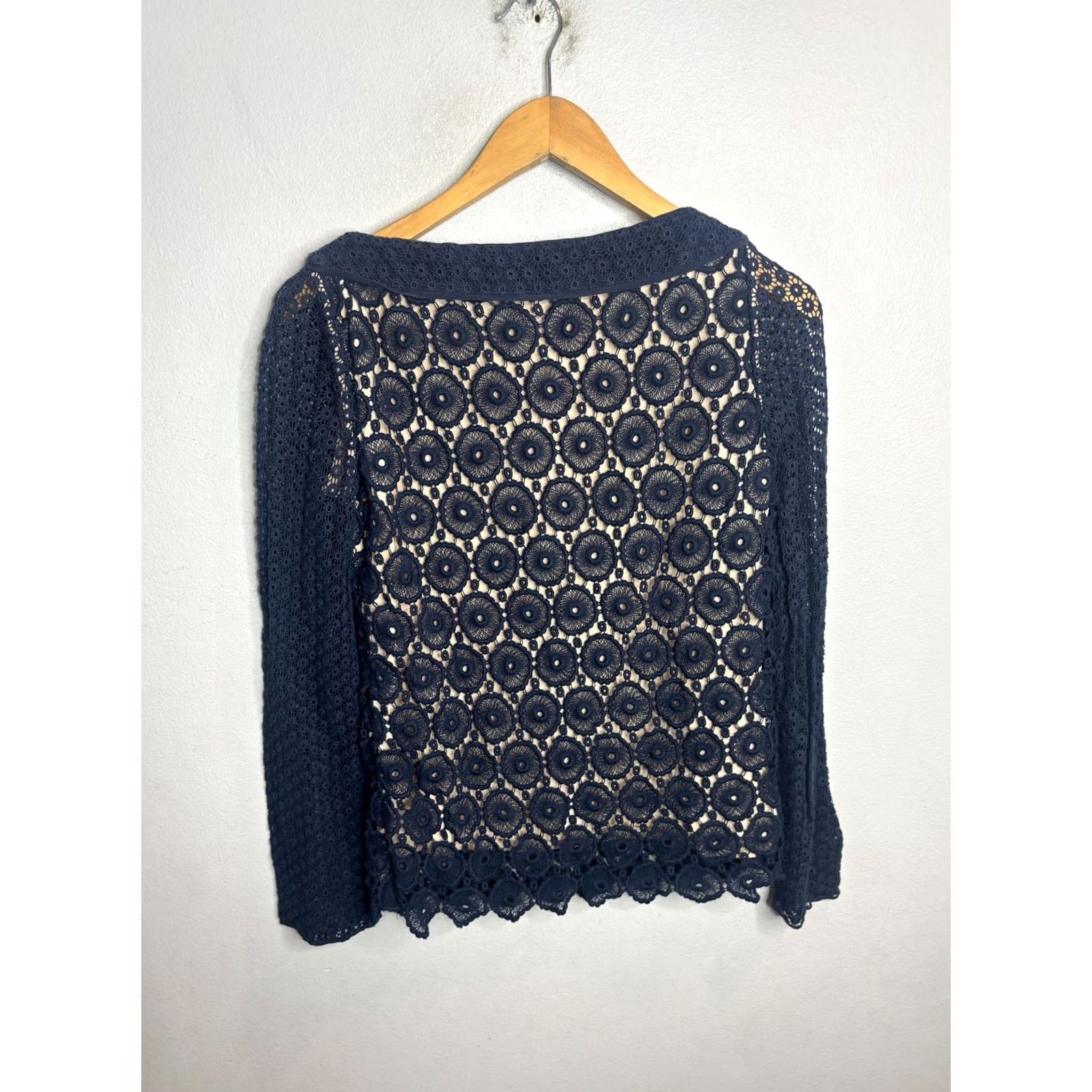 Tory Burch Tory Burch Lace Crochet Top Navy Womens 4 Long Sleeve Sheer Eyelet Blouse Size S / US 4 / IT 40 - 5 Thumbnail