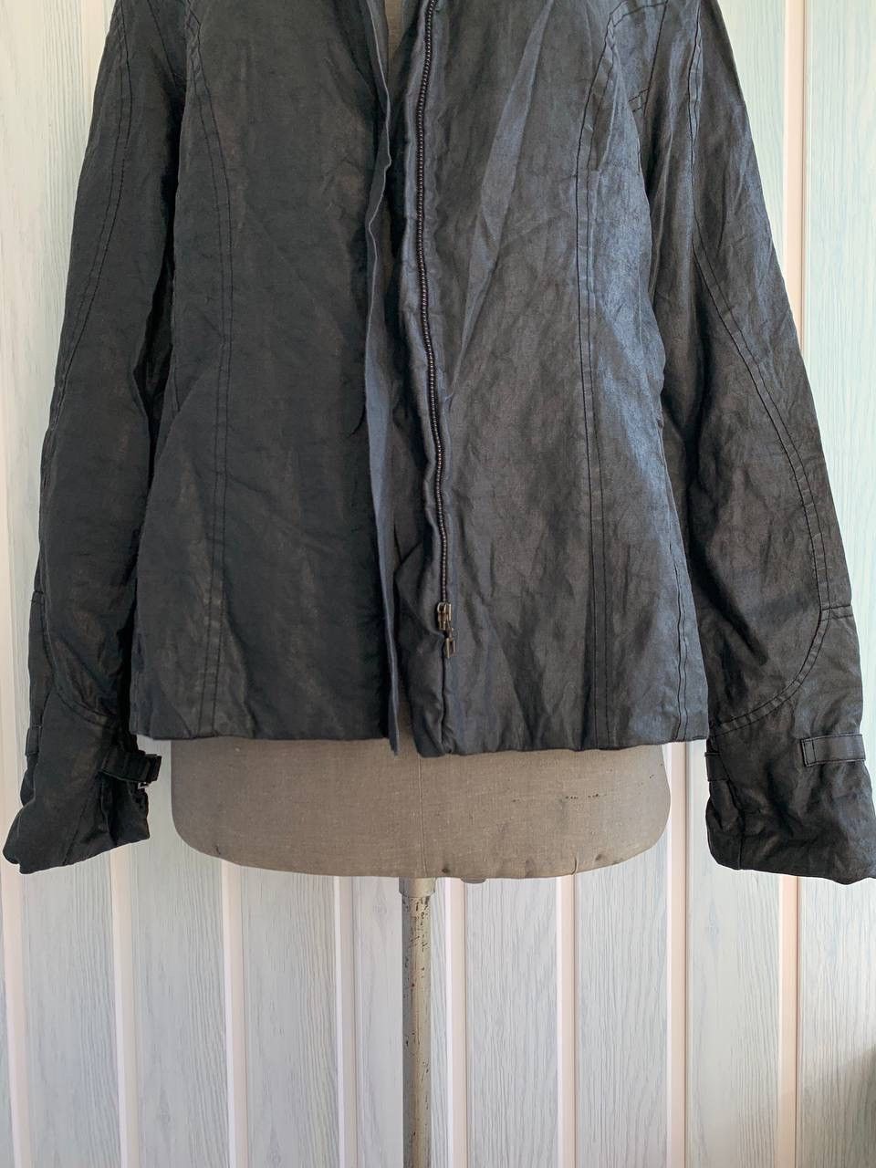 Japanese Brand × Sarah Pacini SARAH PACINI Navy Ramie & Resin Blend Mock Geometric Jacket Size S / US 4 / IT 40 - 7 Thumbnail