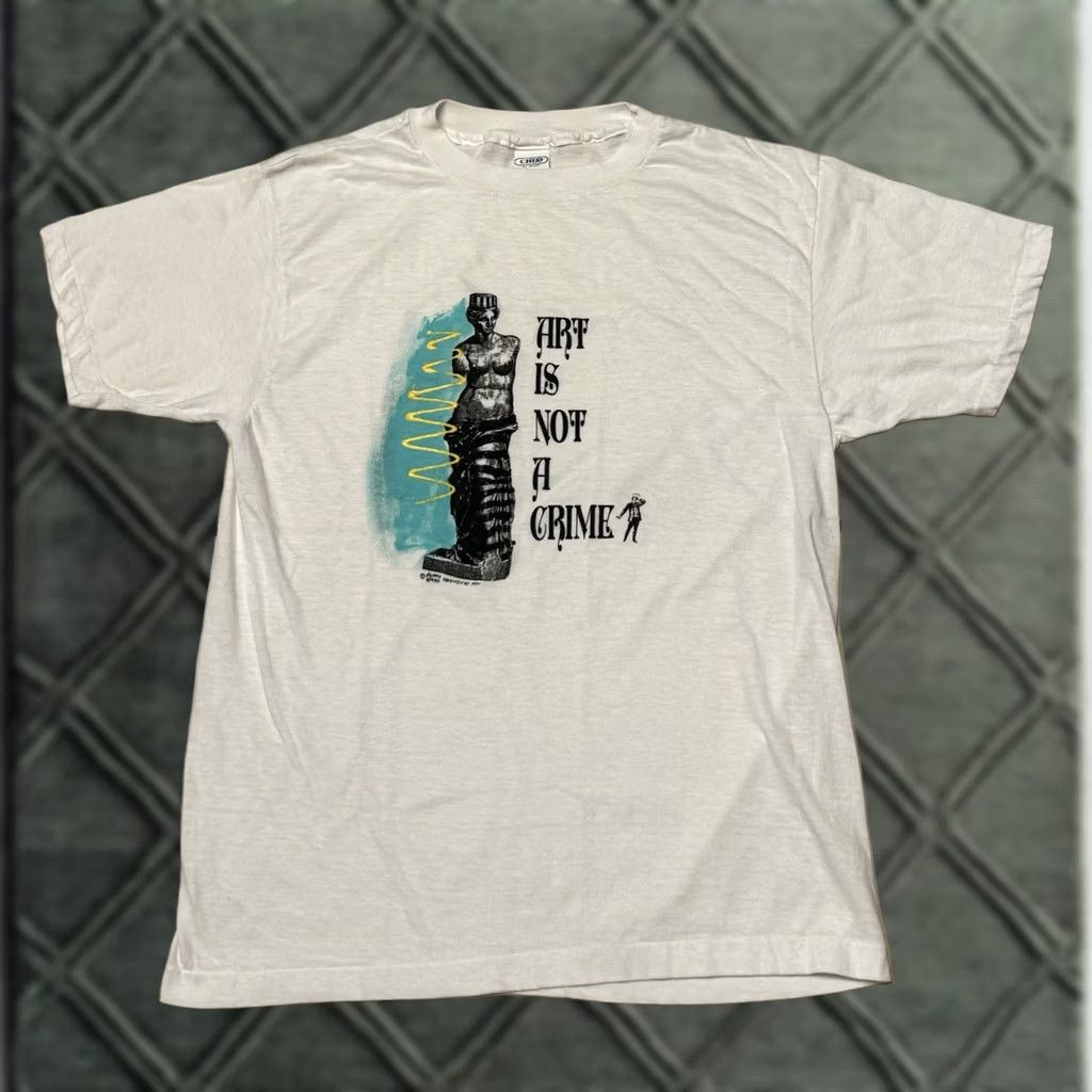 Anvil VINTAGE 90s Art Is Not A Crime Shirt XL White Unisex Adults T-Shirt Short Sleeve Crew Neck Graphic Print Size US XL / EU 56 / 4 - 1 Thumbnail