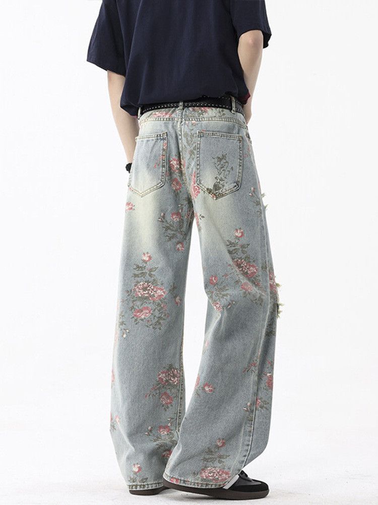 Japanese Brand Men's American high street flared rose pattern ripped jeans Size US 32 / EU 48 - 4 Thumbnail